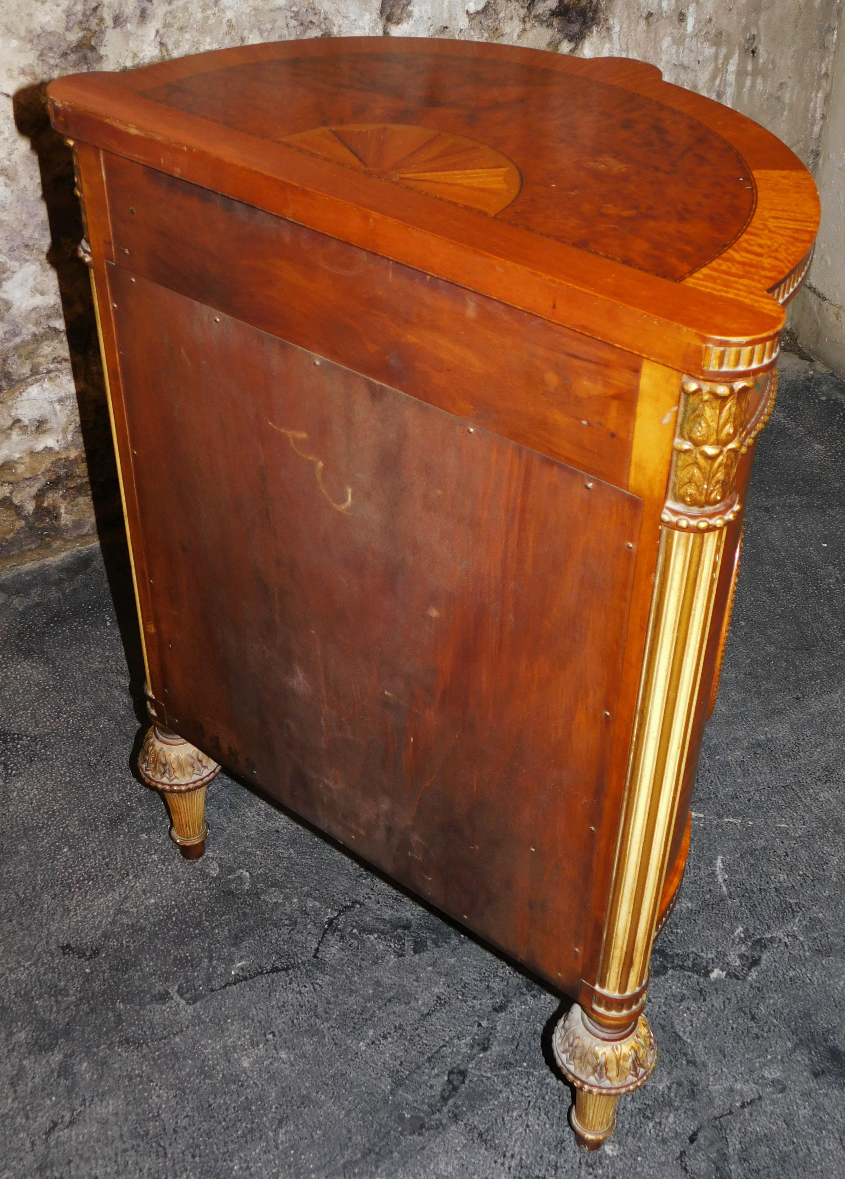 19th Century Hand Painted Demilune Side Cabinet Maple Burled Walnut Satinwood For Sale 11