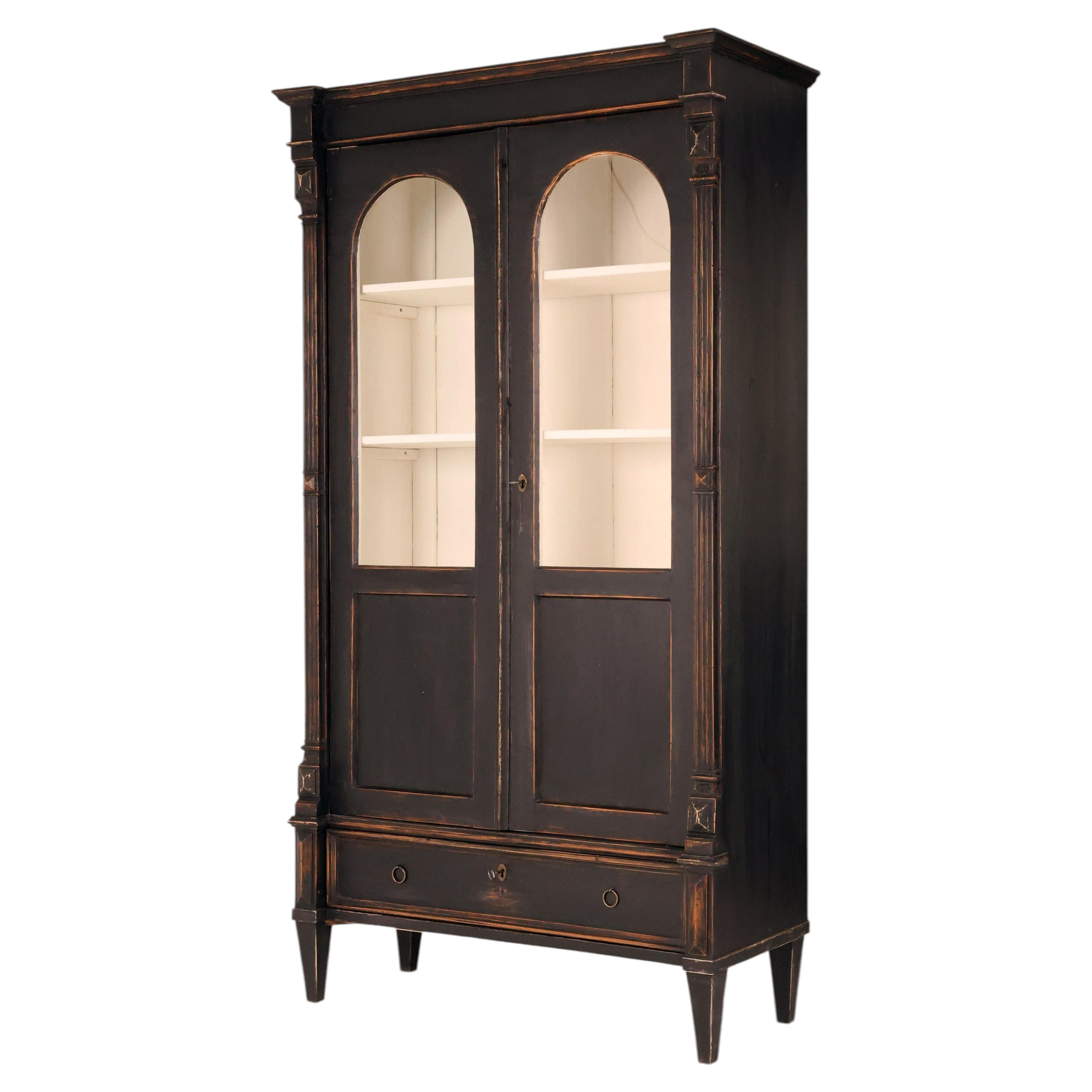 19th Century Hand-Painted Display Cabinet in Solid Pine