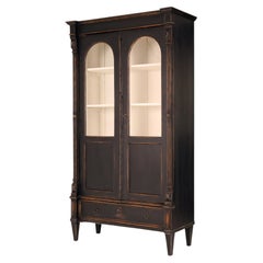 Handbemalter Vitrinenschrank aus massivem Kiefernholz aus dem 19.