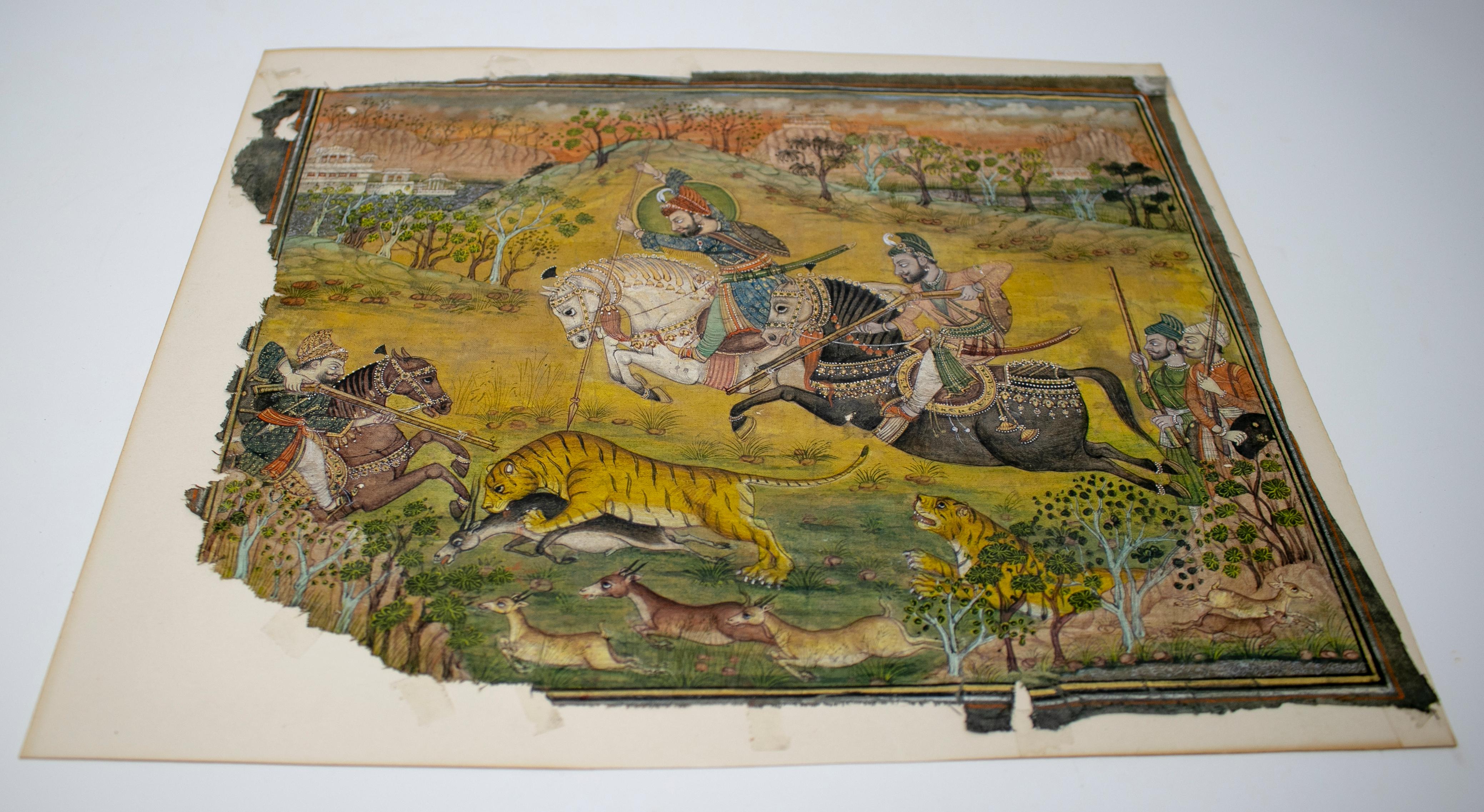 19th century hand painted drawing on Indian cloth.