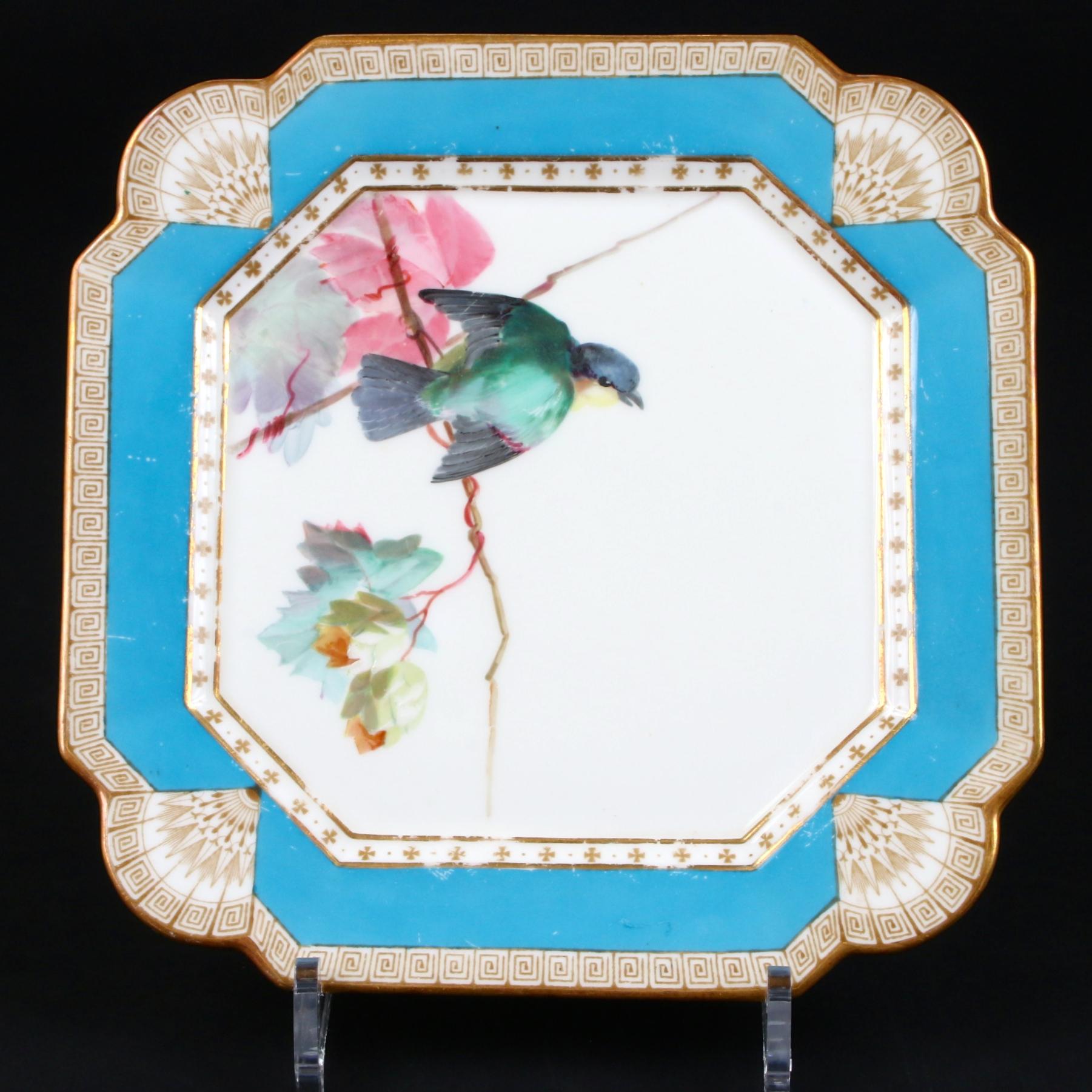 19th Century Hand Painted English Aesthetic Movement Ornithological Plates For Sale 5
