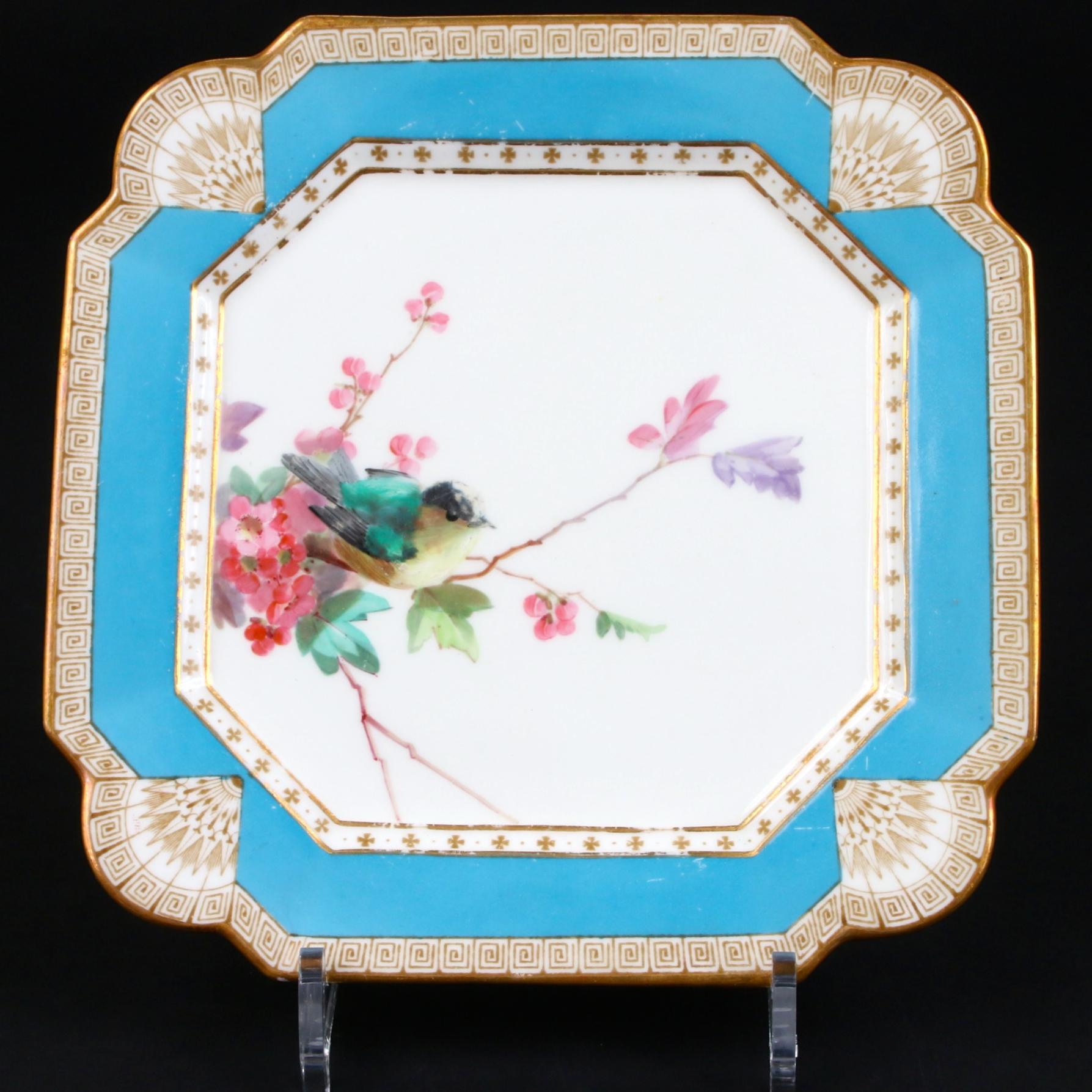 19th Century Hand Painted English Aesthetic Movement Ornithological Plates For Sale 8