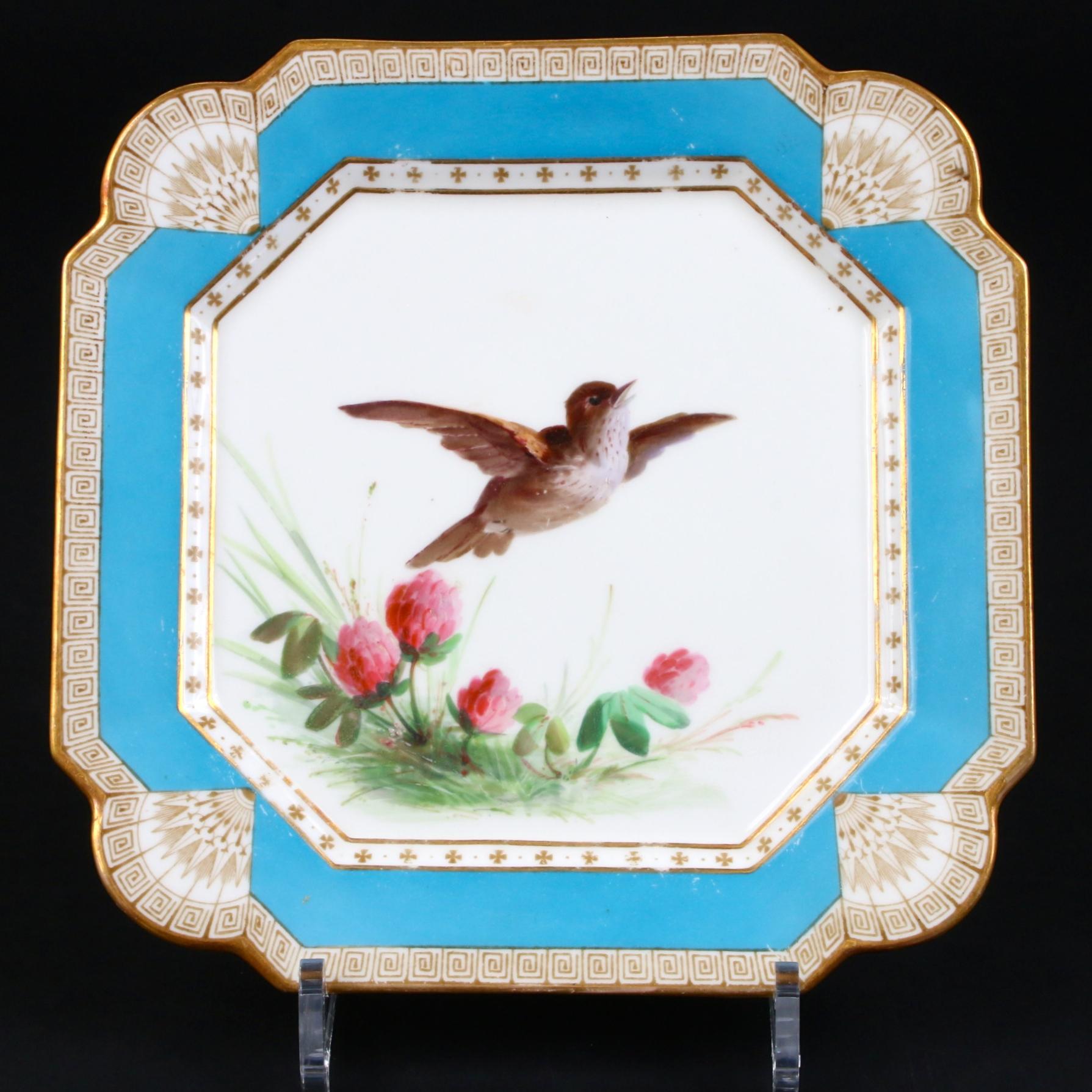 19th Century Hand Painted English Aesthetic Movement Ornithological Plates For Sale 9