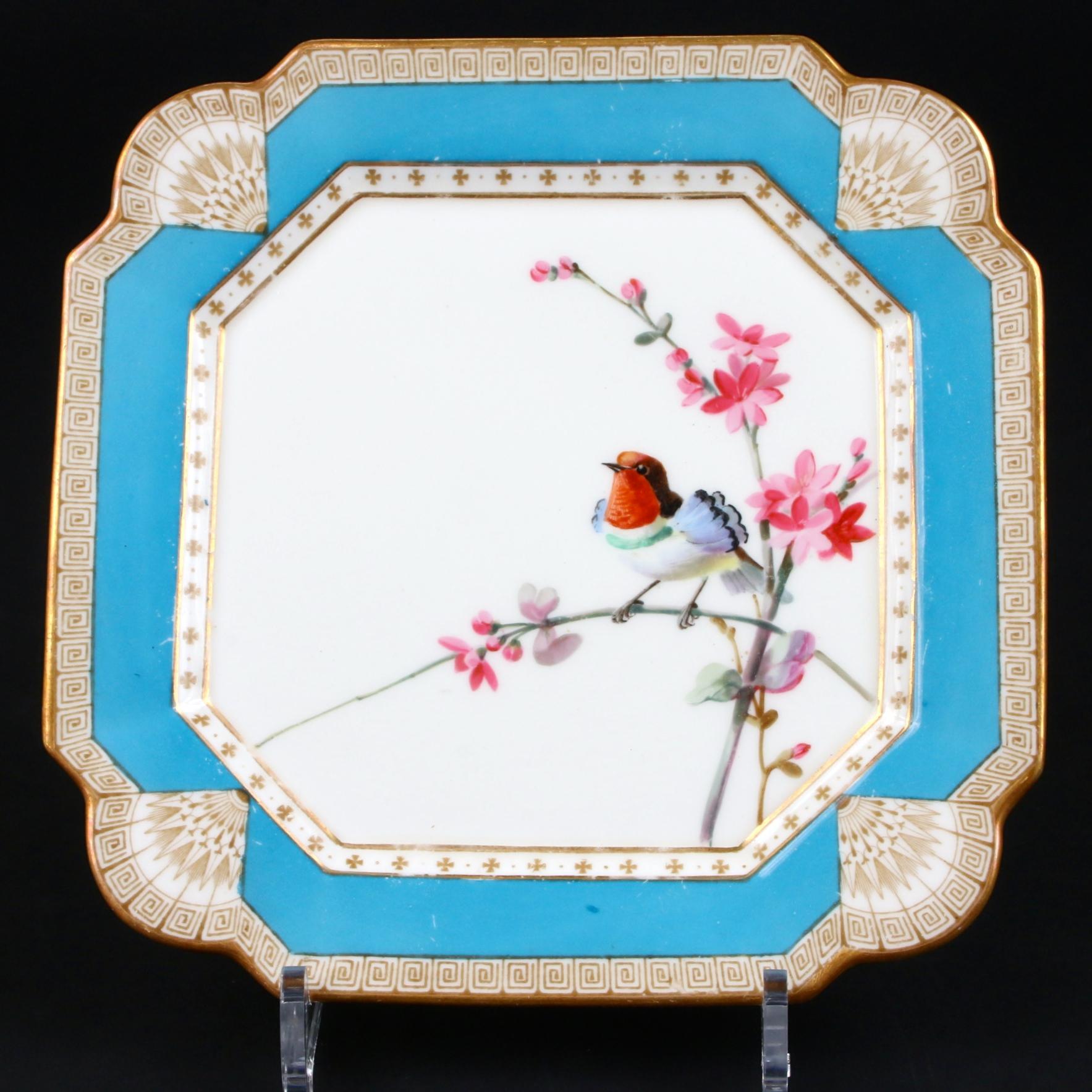 19th Century Hand Painted English Aesthetic Movement Ornithological Plates For Sale 12