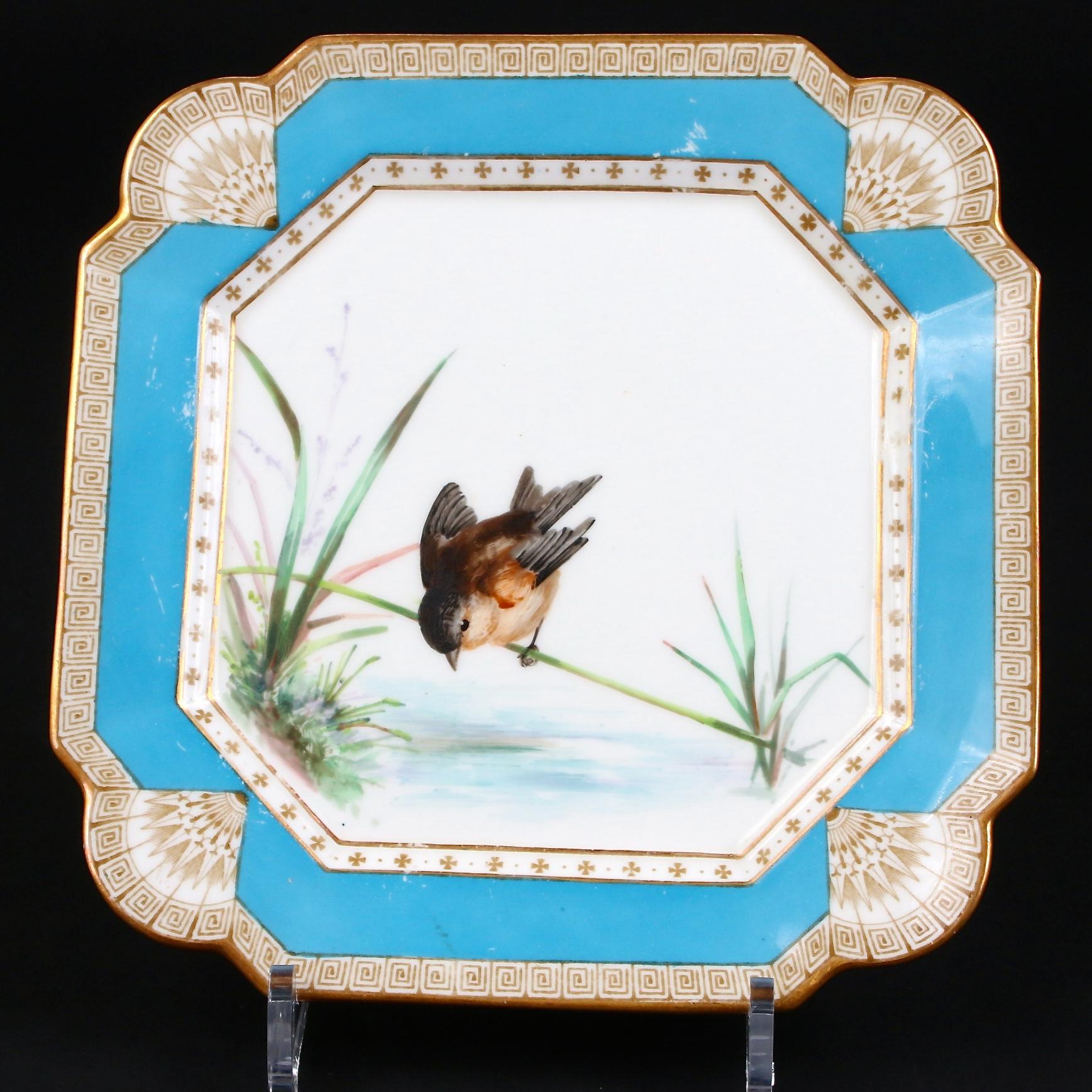 Hand-Painted 19th Century Hand Painted English Aesthetic Movement Ornithological Plates For Sale
