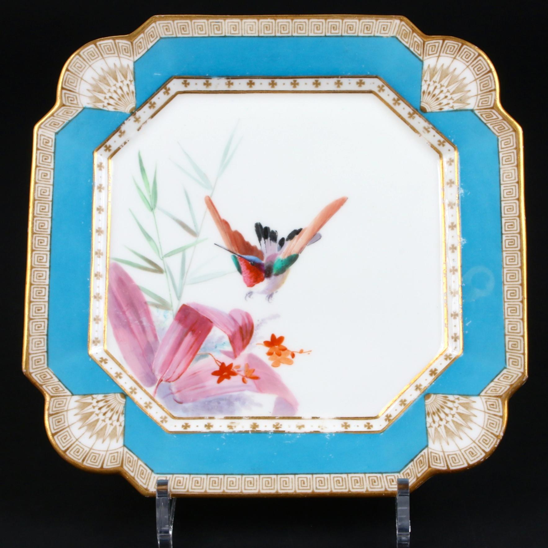 19th Century Hand Painted English Aesthetic Movement Ornithological Plates For Sale 3