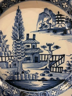 19th Century Hand Painted English Delft Chinoiserie Decorated Charger