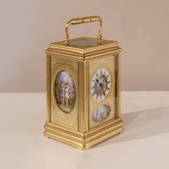19th Century Hand Painted, Engraved and Gilt Brass Carriage Clock