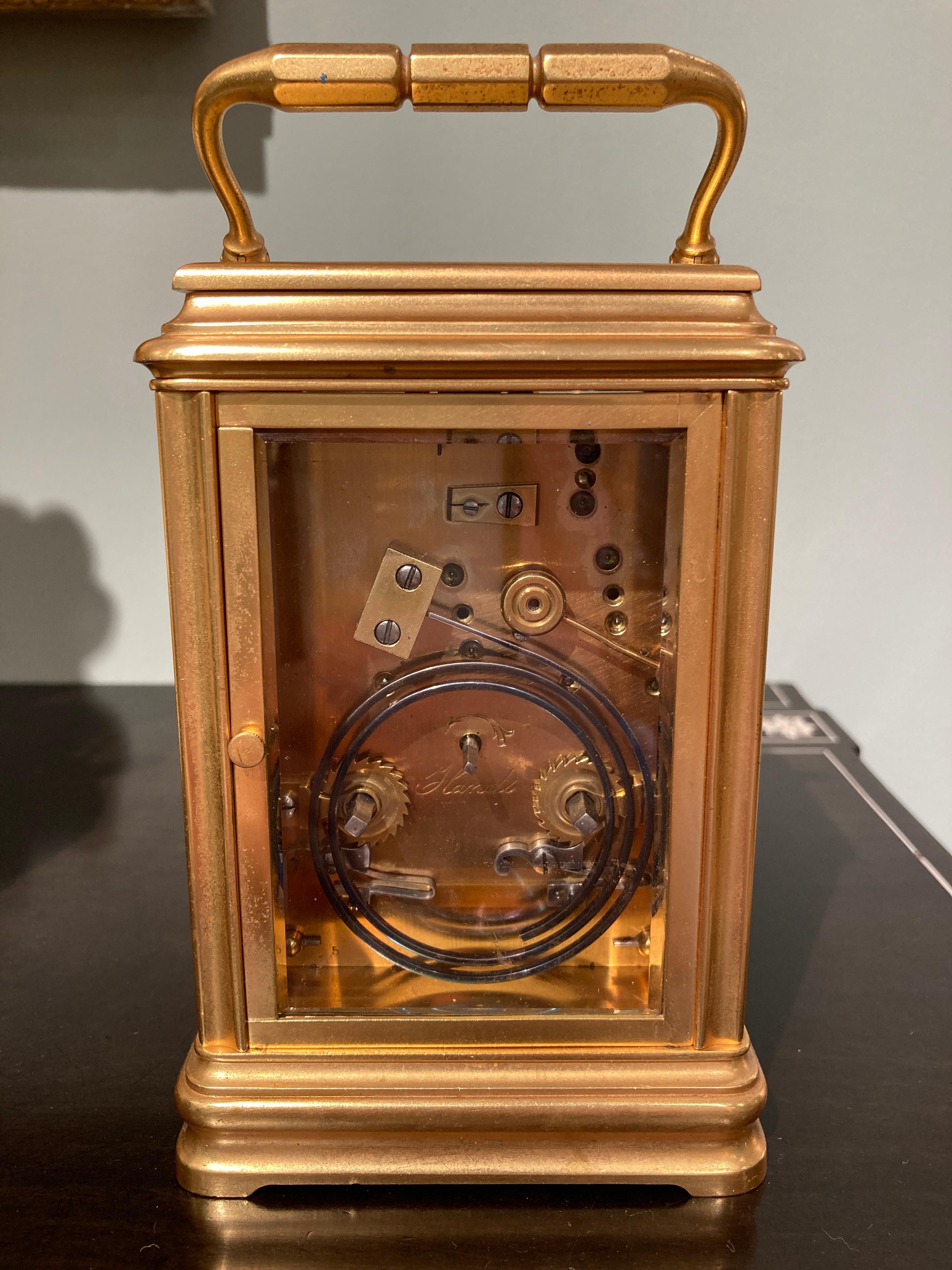 19th Century Hand Painted, Engraved and Gilt Brass Carriage Clock For Sale 1