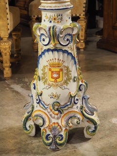Jardiniere in faience dipinto a mano del XIX secolo su piedistallo da Boulogne, Francia