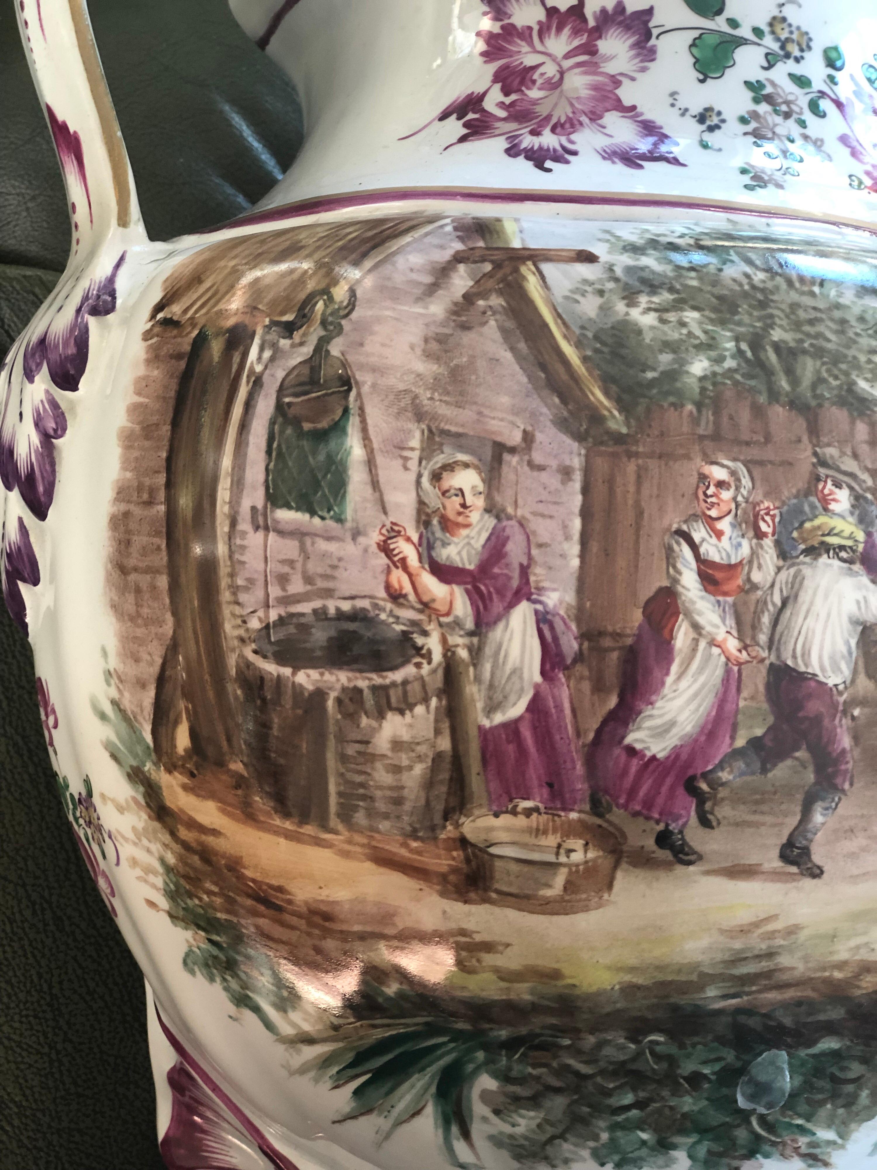 19th Century Hand Painted Faience Wall Fountain in Teniers' Style For Sale 1