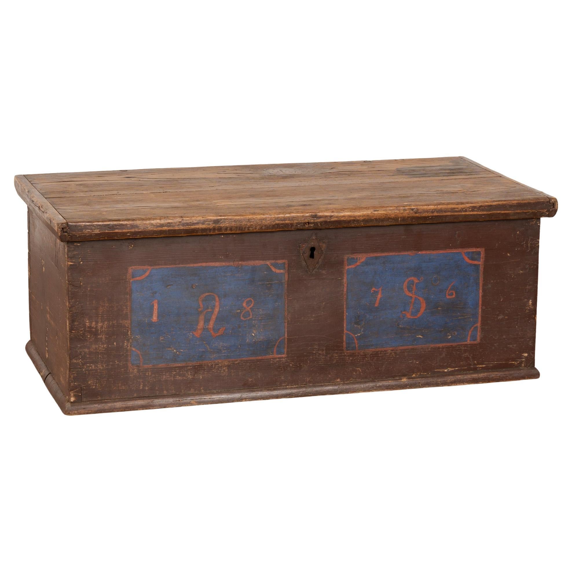 19th Century Hand Painted Flat Top Trunk dated 1876