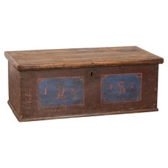 Antique 19th Century Hand Painted Flat Top Trunk dated 1876