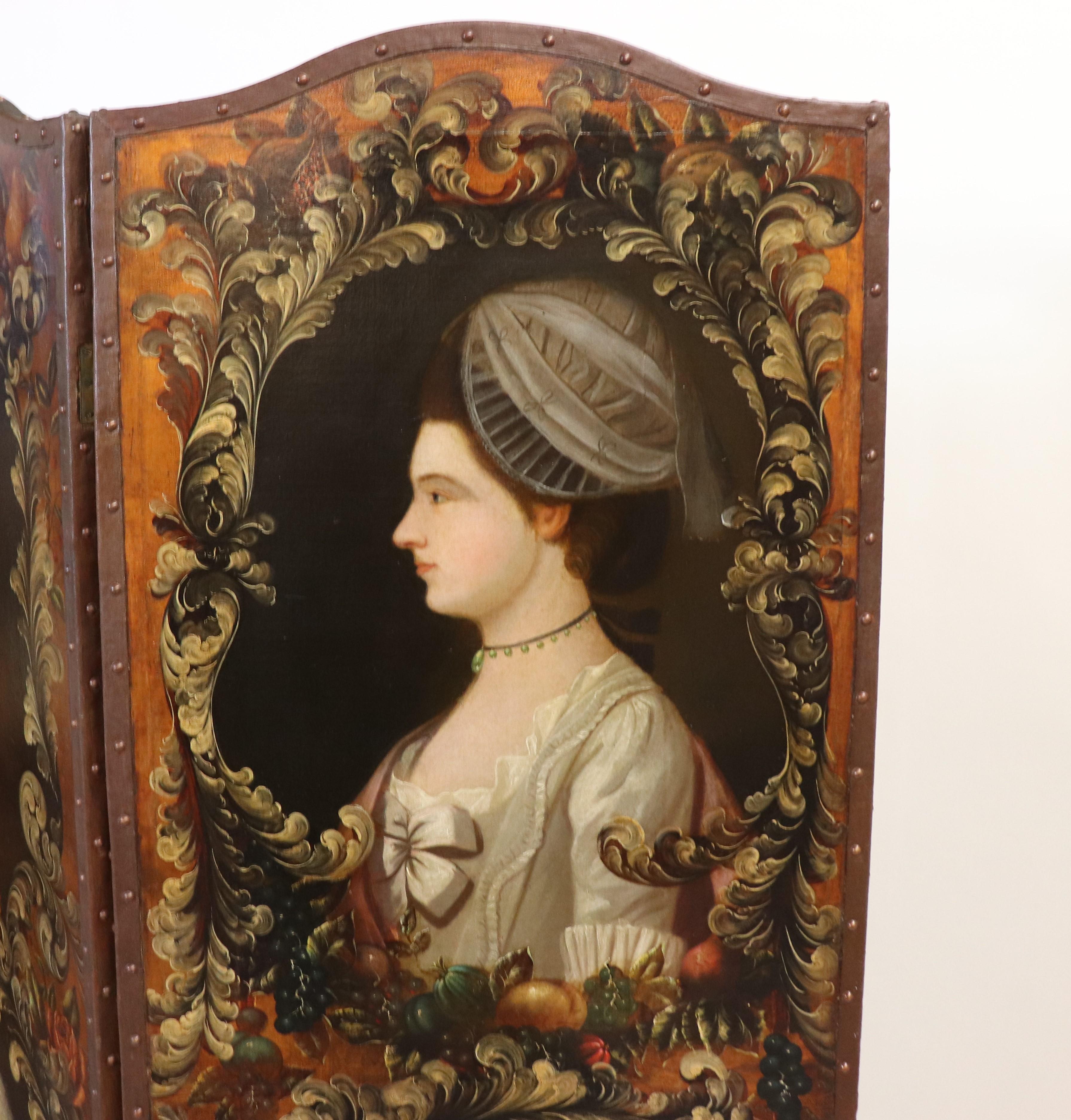 American 19th Century Hand Painted Floor Screen with Six Portraits For Sale