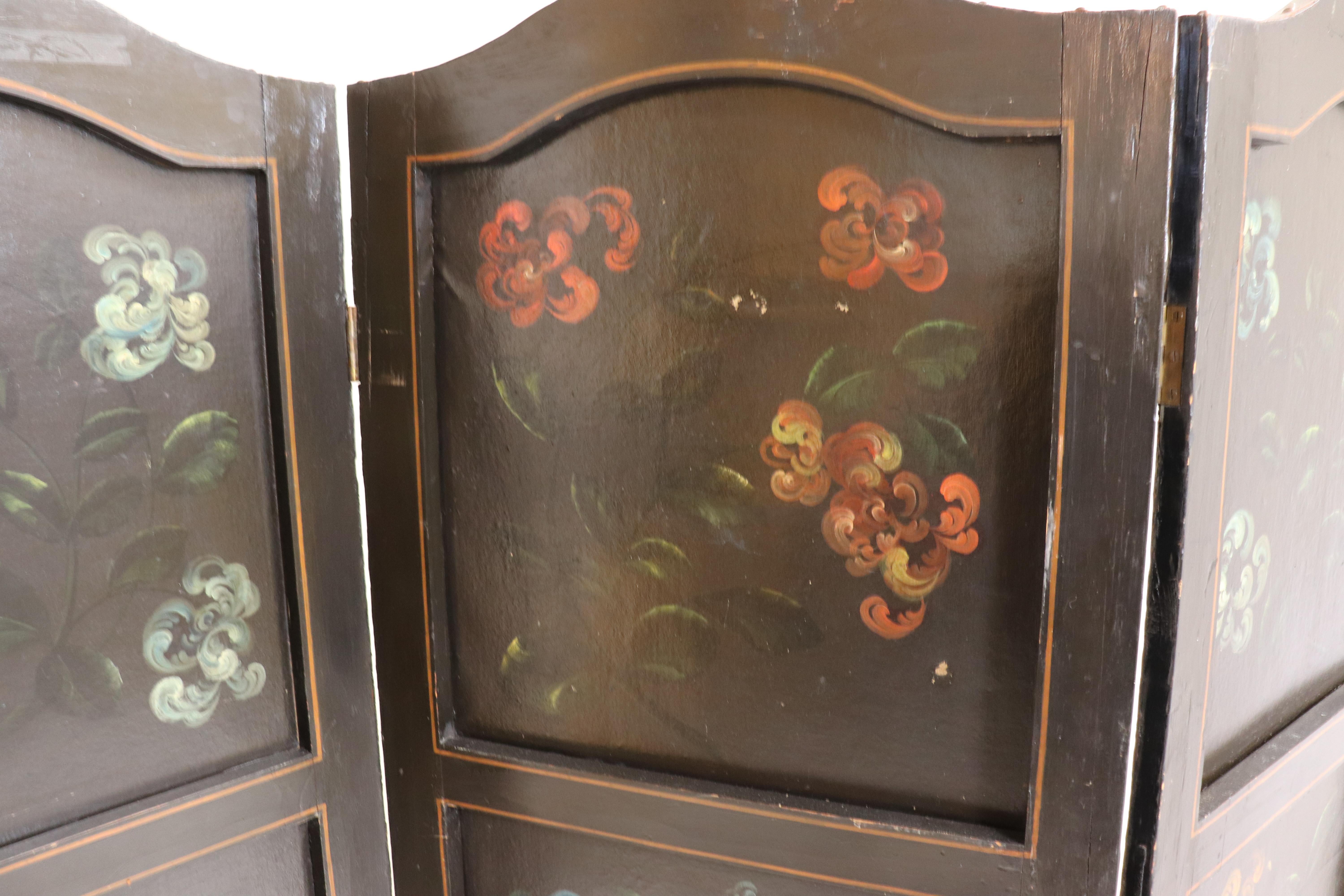 Leather 19th Century Hand Painted Floor Screen with Six Portraits For Sale
