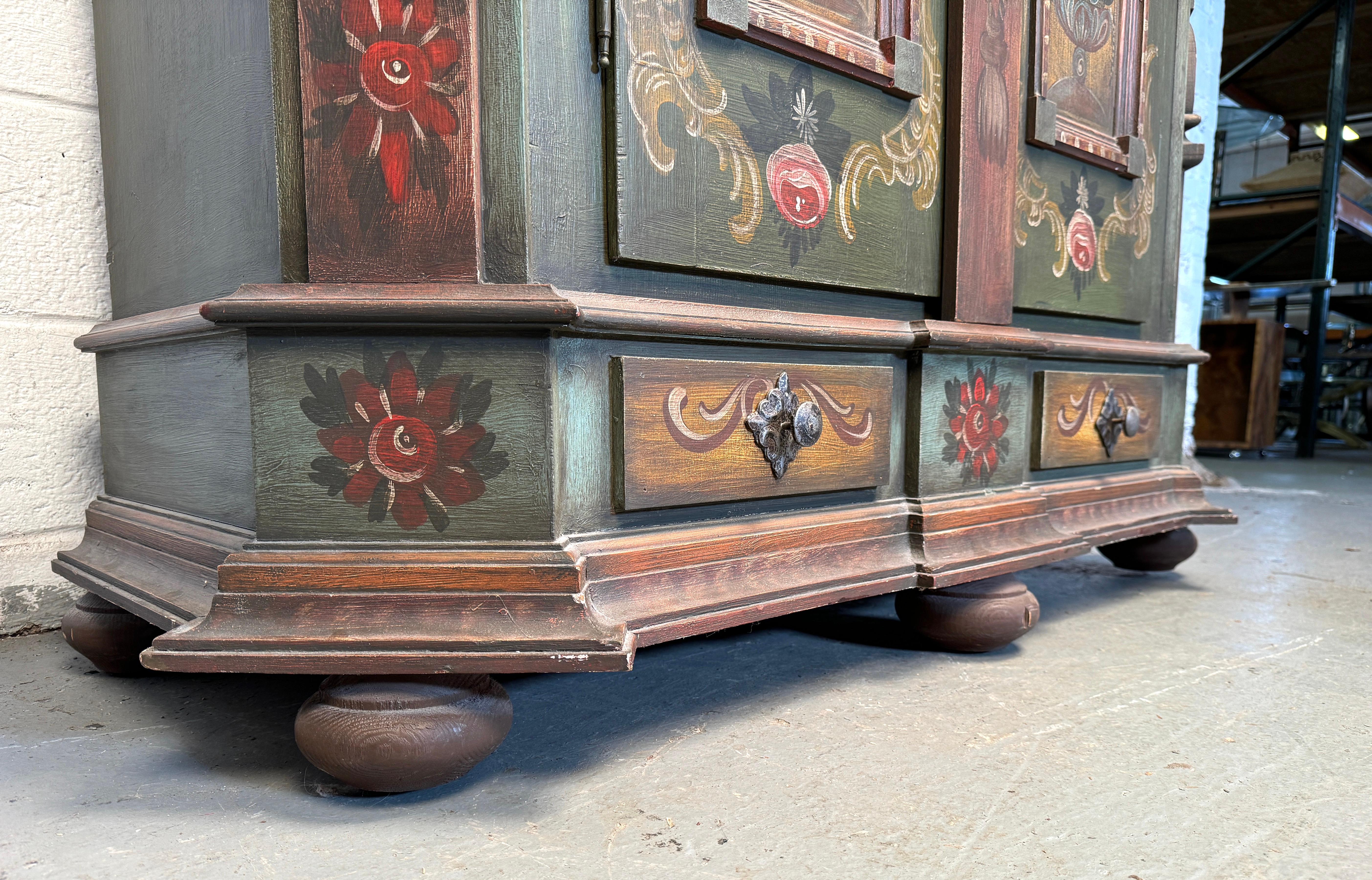 19th Century Hand-Painted Floral Wardrobe 8