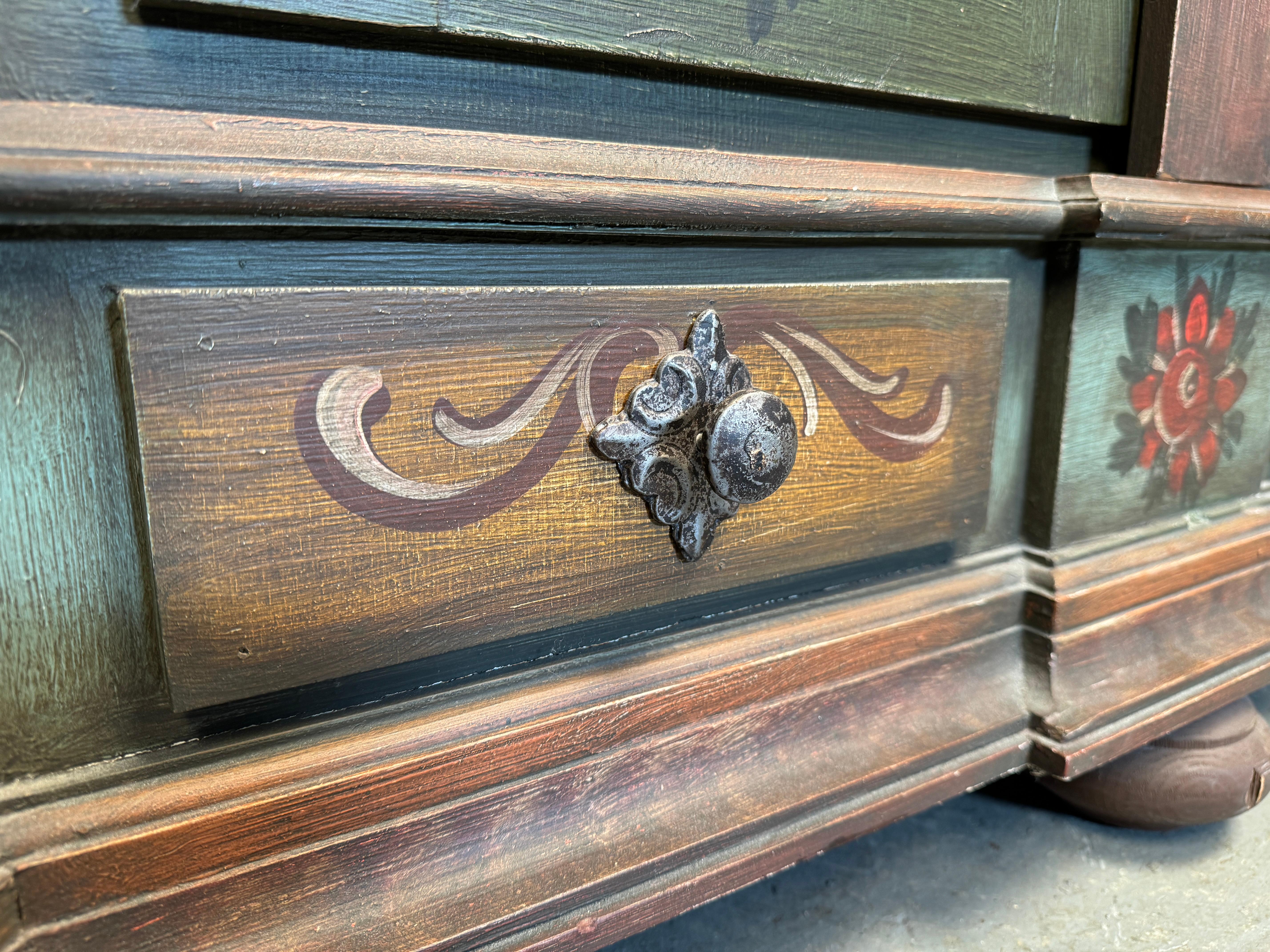 19th Century Hand-Painted Floral Wardrobe 9