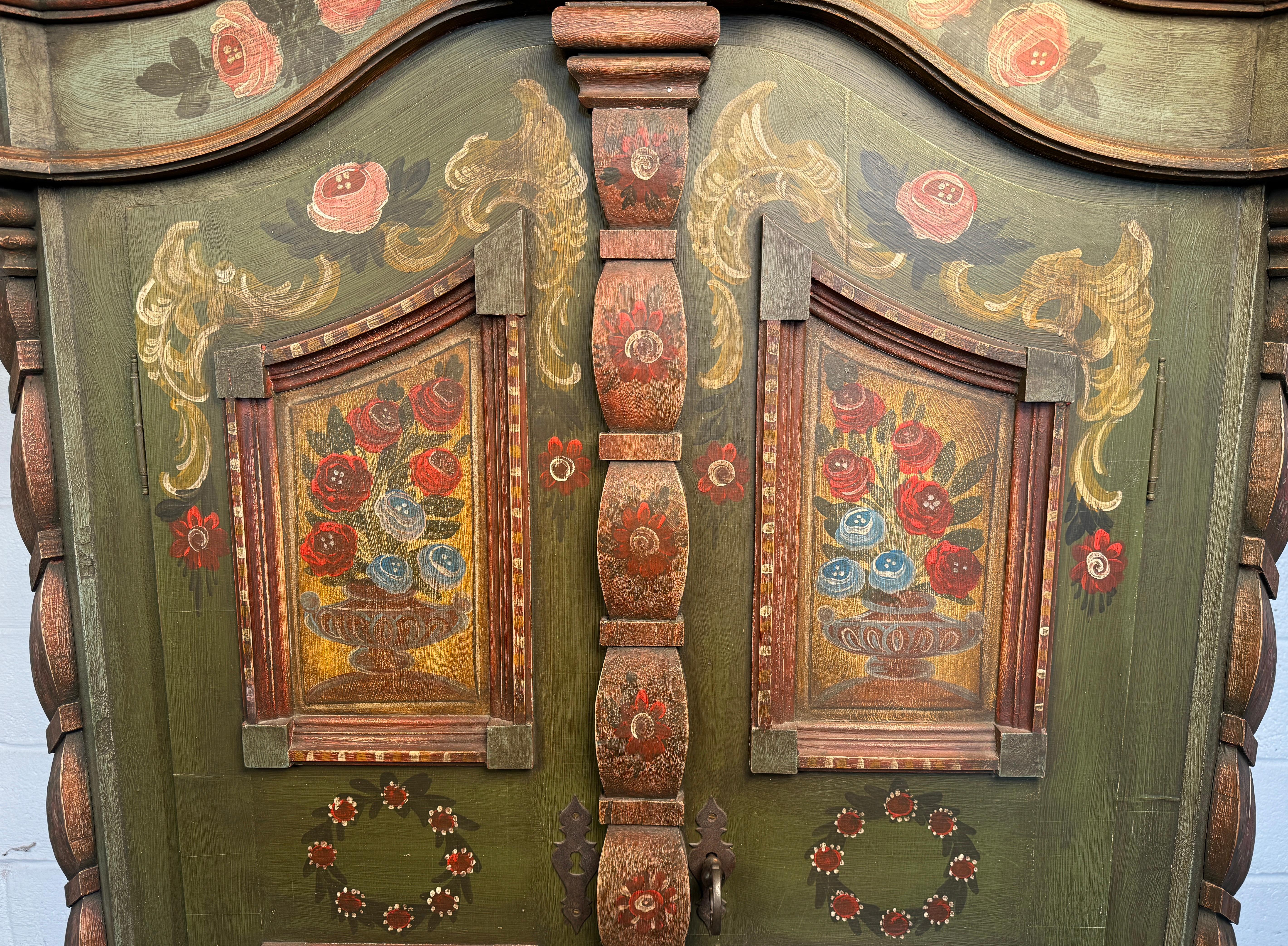 19th Century Hand-Painted Floral Wardrobe In Good Condition In Brooklyn, NY