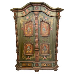 19th Century Hand-Painted Floral Wardrobe