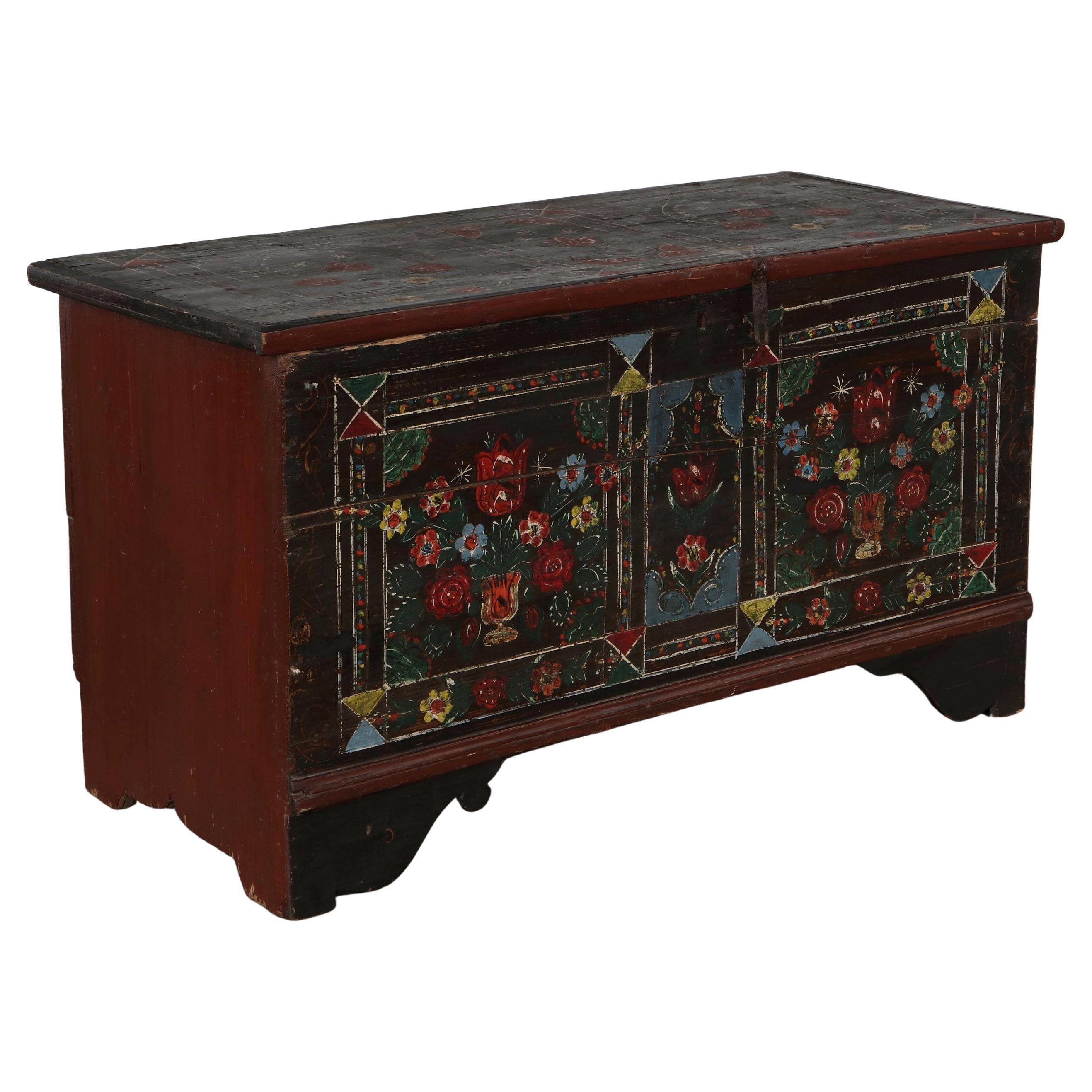19th Century Hand-Painted Folk Storage Chest, 1880s