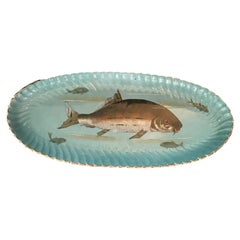 19th Century Hand Painted Franz Mehlem Signed Porcelain Fish Platter & 10 Plates