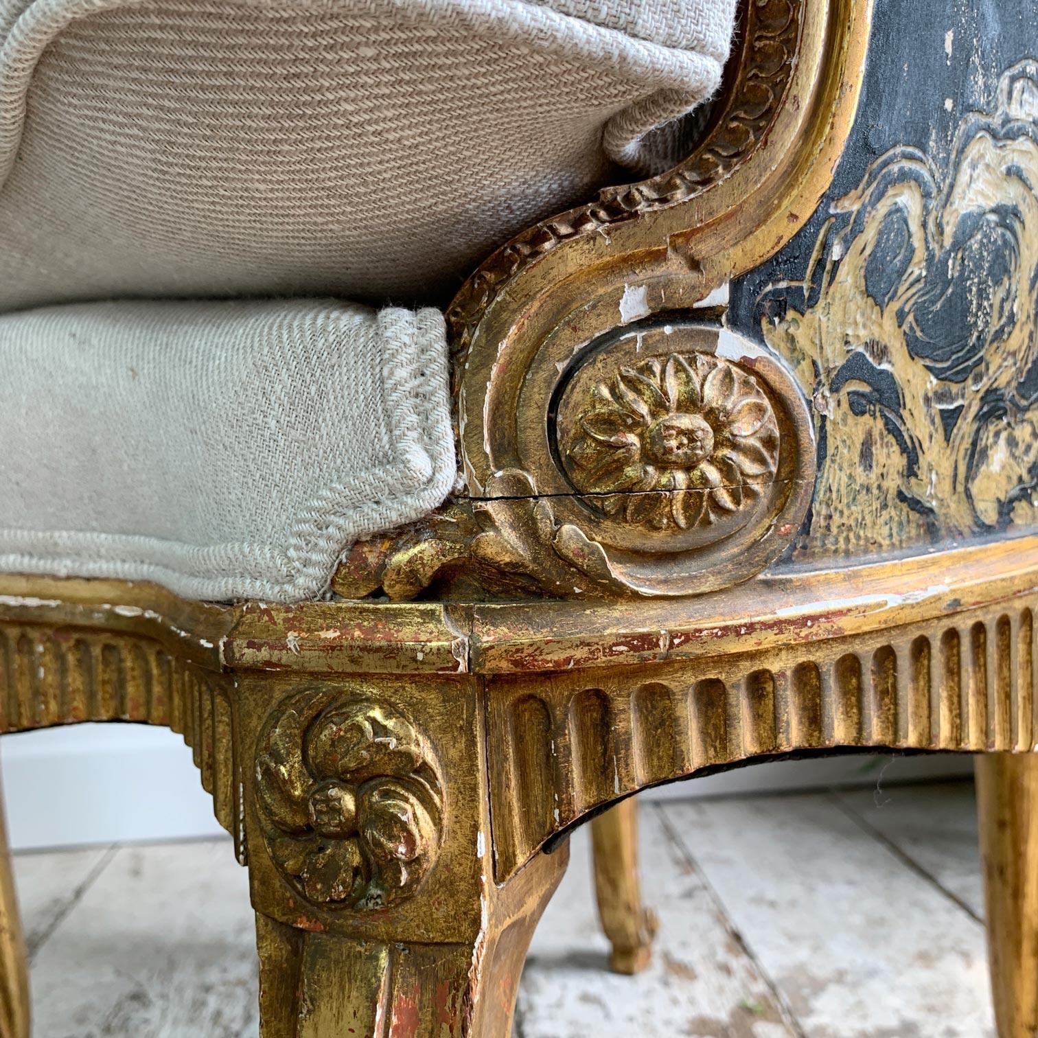 18th C Black and Gold Hand Painted French Chinoiserie Bergere Chair 1