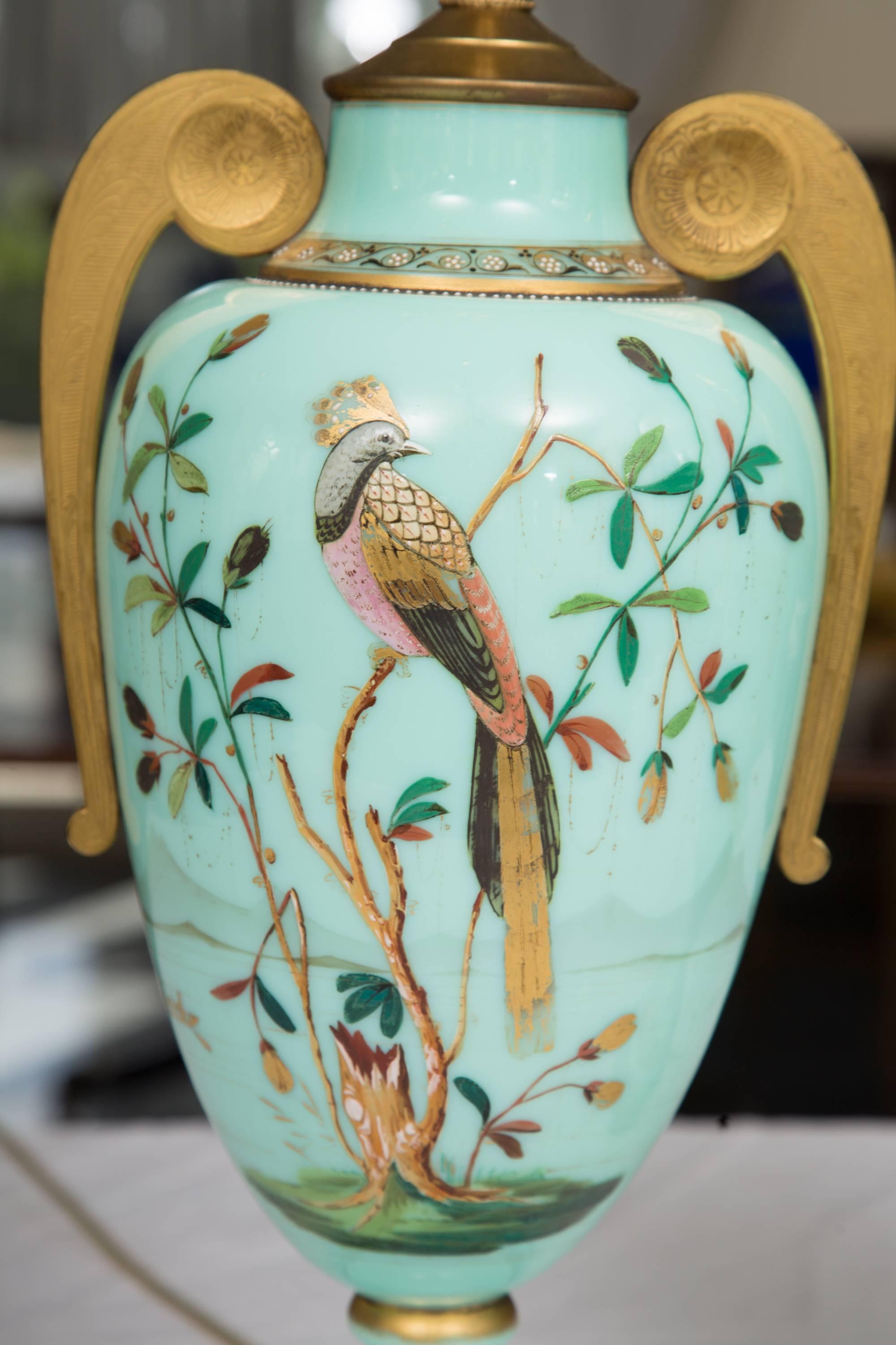 19th Century Hand-Painted French Opaline Lamps 5