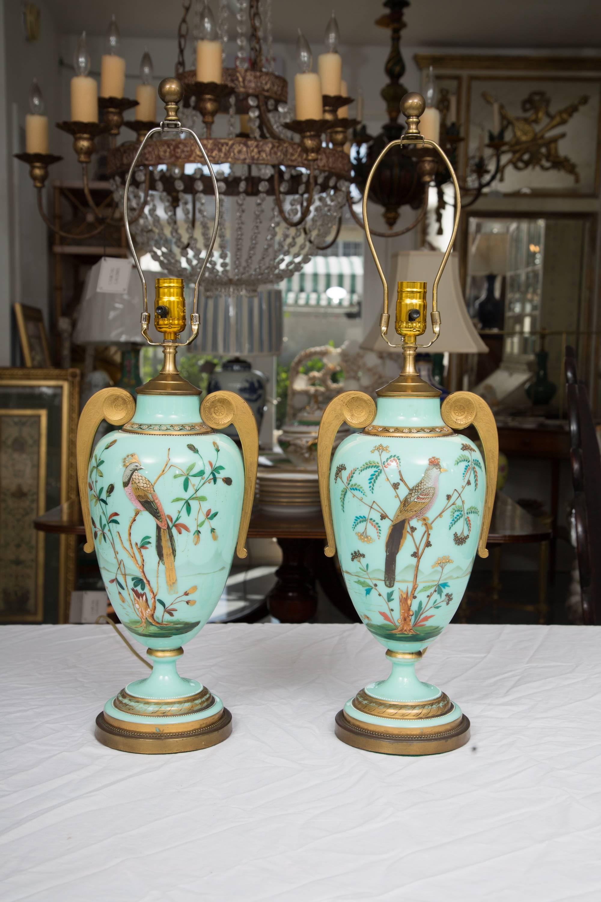 19th Century Hand-Painted French Opaline Lamps 7