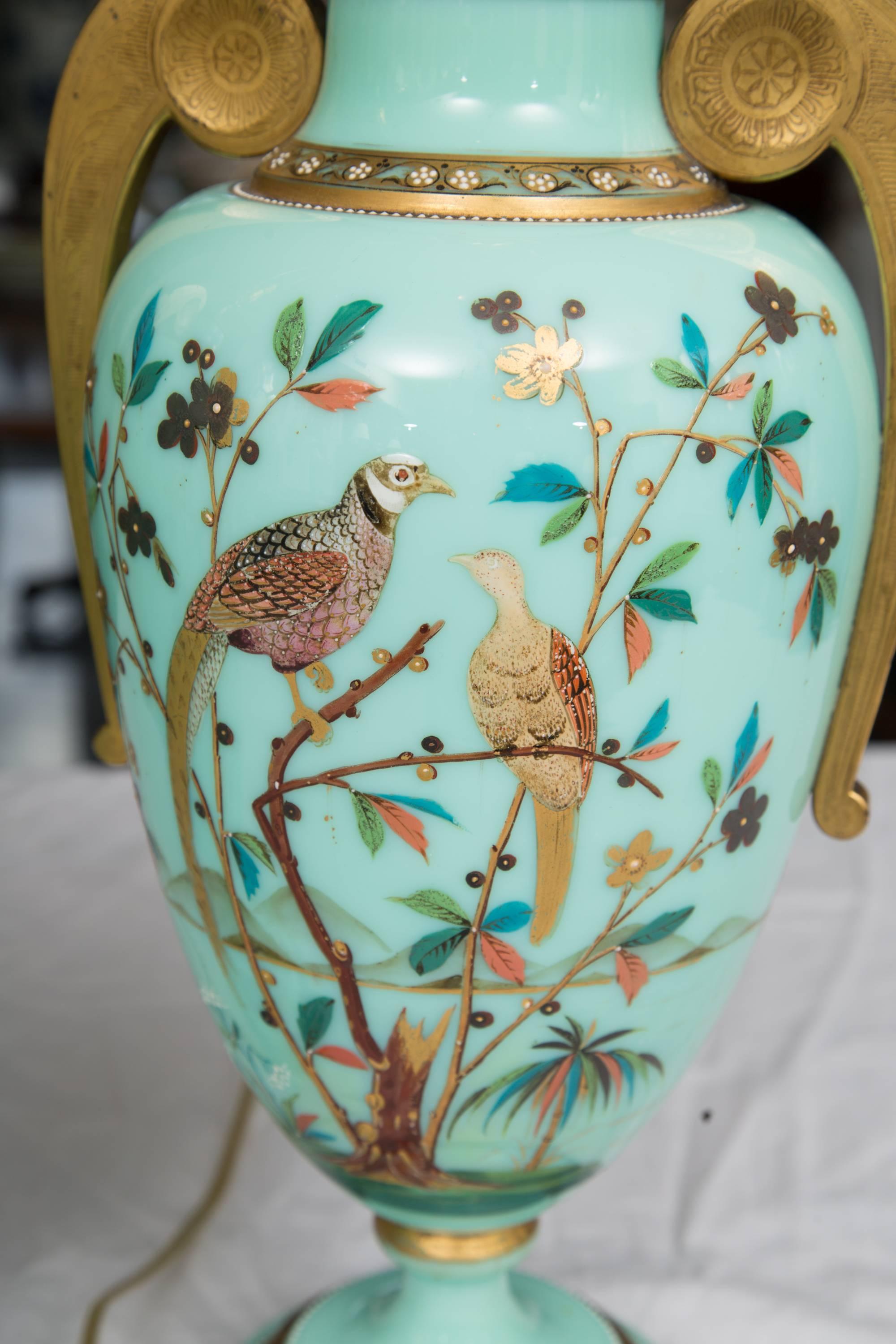 19th Century Hand-Painted French Opaline Lamps In Good Condition In WEST PALM BEACH, FL