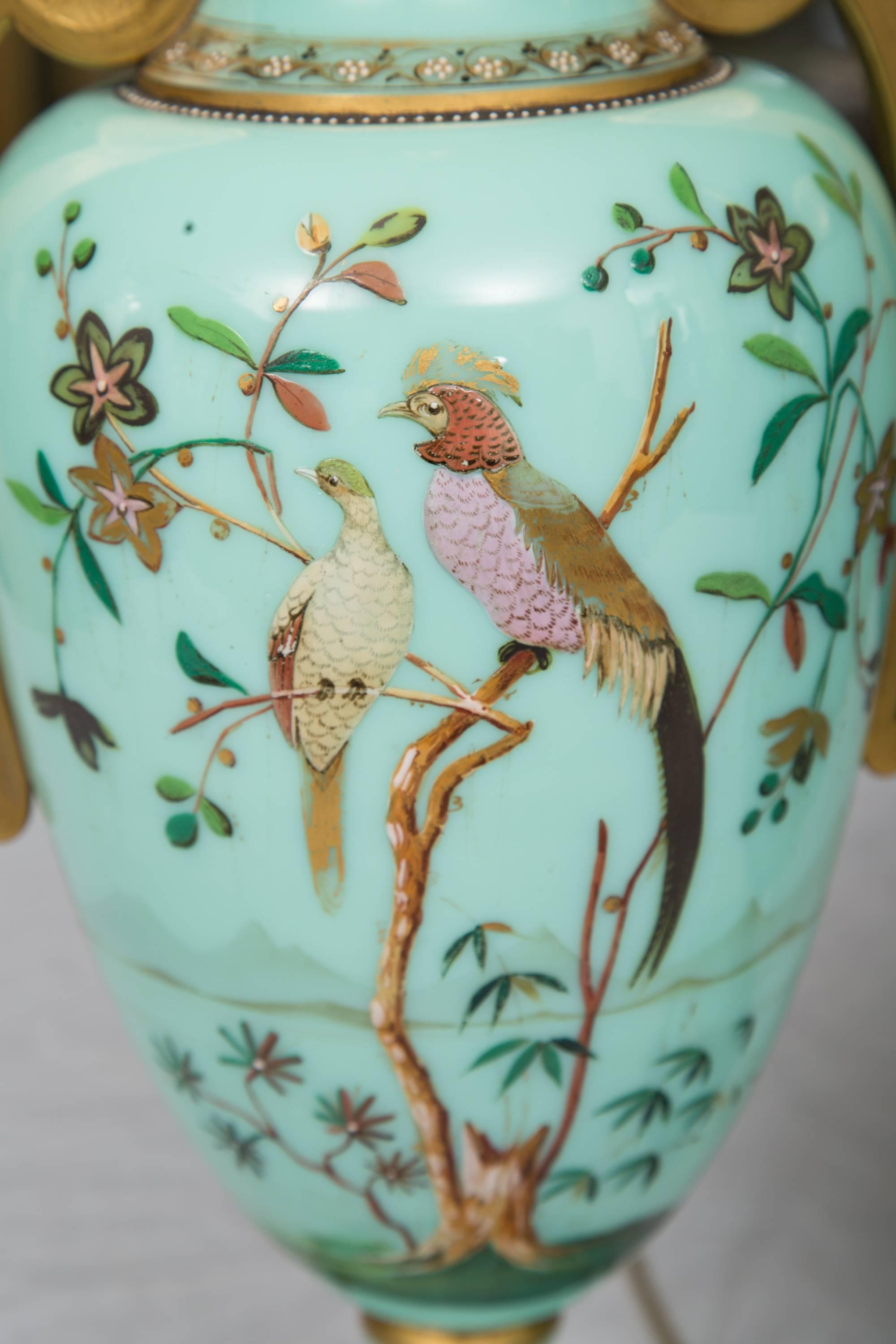 Glass 19th Century Hand-Painted French Opaline Lamps