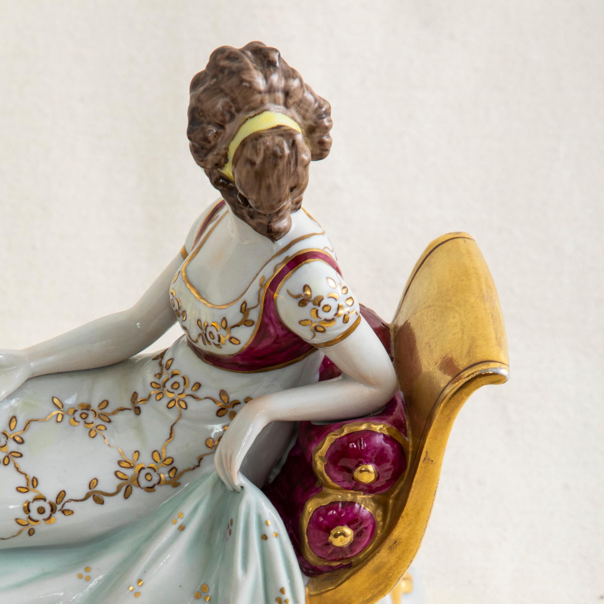 19th Century Hand Painted French Porcelain Madame Juliette Recamier Sculpture In Good Condition In Fayetteville, AR