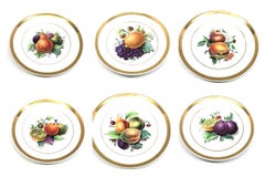 Juego de seis platos pintados a mano con motivos frutales del siglo XIX, Turingia, años 1860
