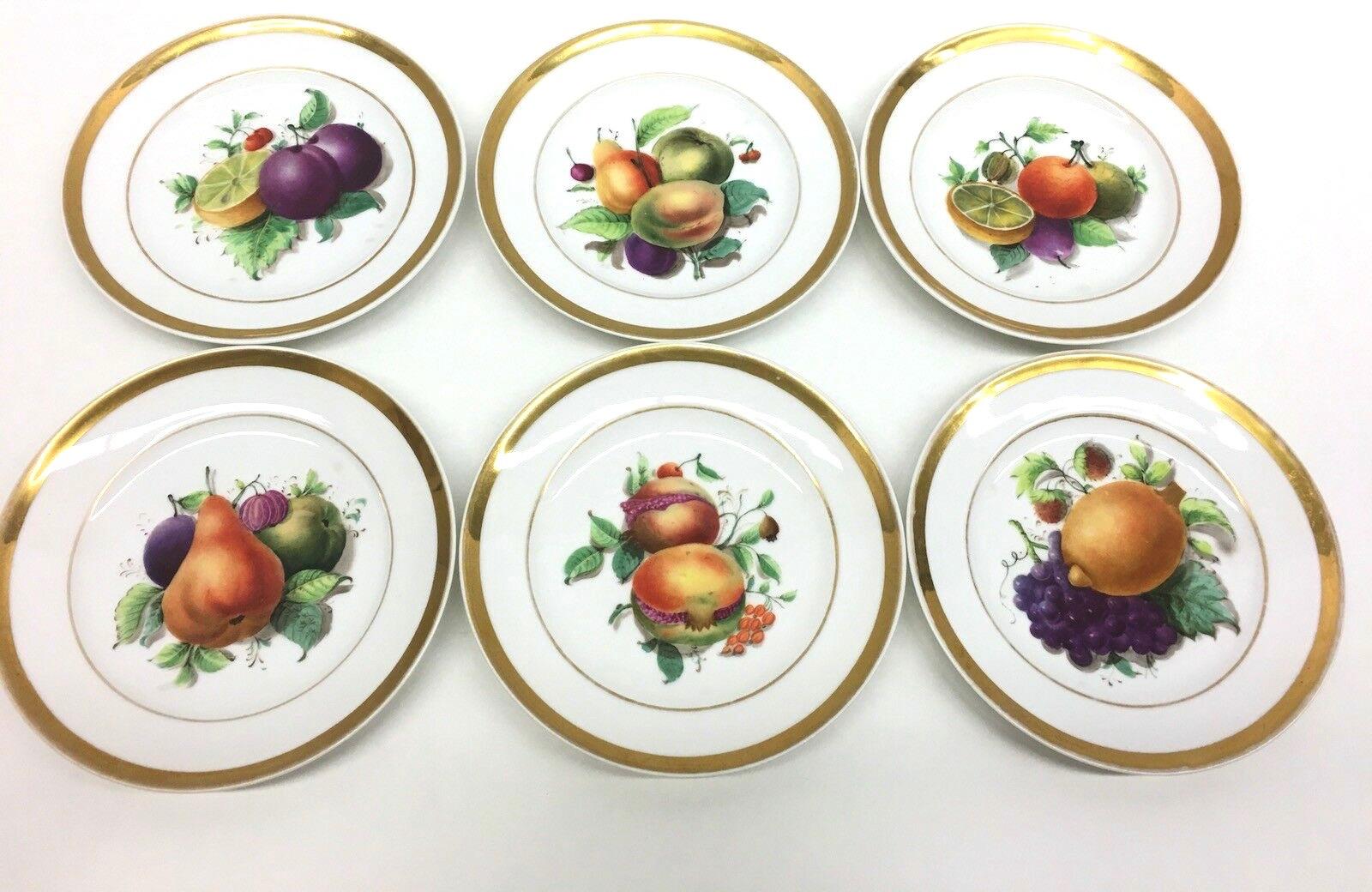 Mid-Century Modern 19th Century Hand Painted Fruits Motif Plates, Set of Six, 1860s Thuringia For Sale