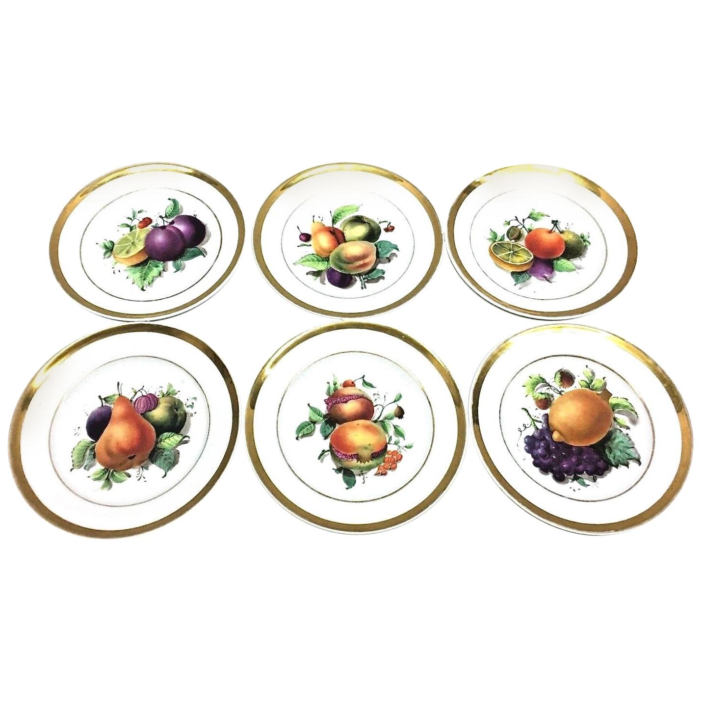 Assiettes à motifs de fruits peintes à la main du 19ème siècle, lot de six, Thuringia des années 1860