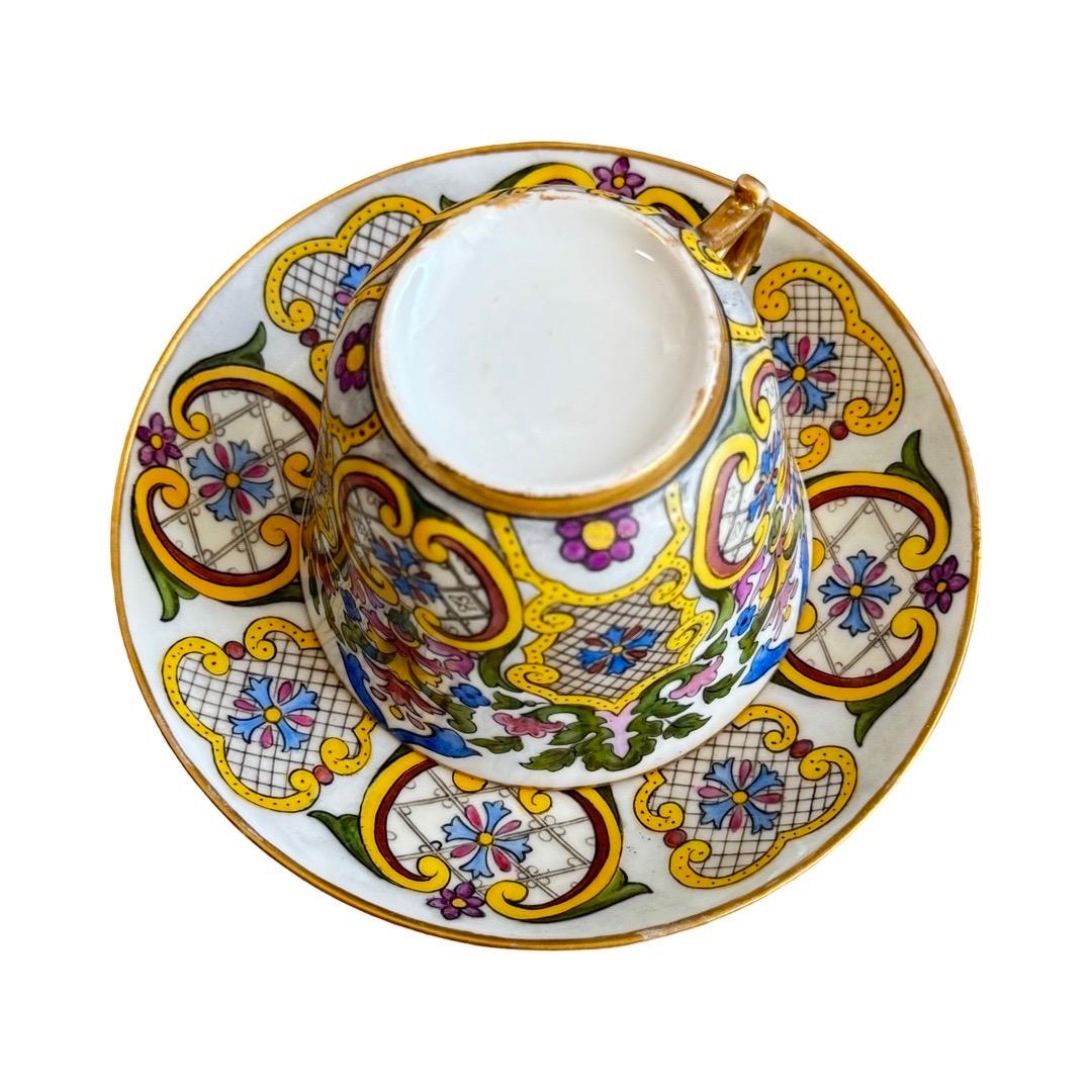 19th-Century Hand-Painted Gilded Cup & Saucer, Signed E.F., France, 1887 In Good Condition For Sale In CANNES, FR
