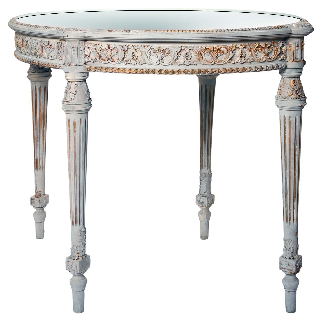 Table ovale de style Guéridon peinte à la main au 19ème siècle avec plateau en miroir