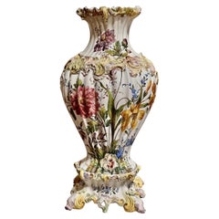 19th Century Hand-Painted Italian Faience Vase & Stand