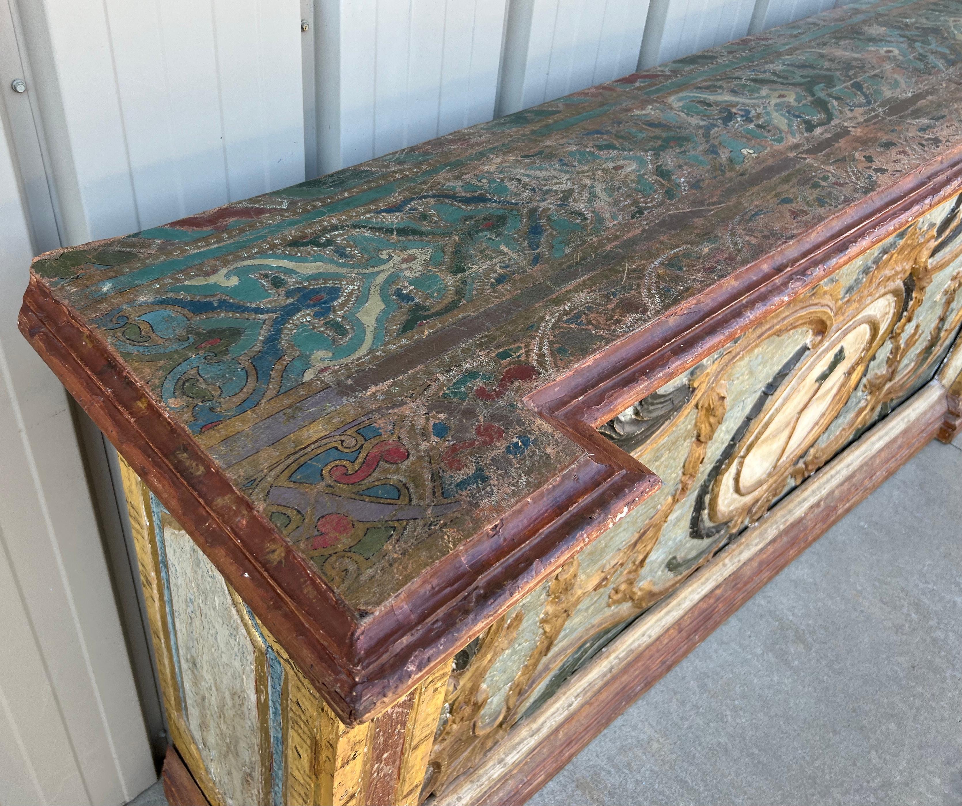 Wood 19th Century Hand Painted Italian Neoclassical Style Credenza or Console Table For Sale