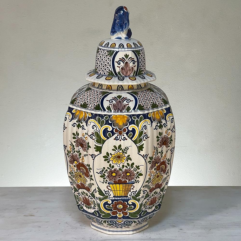 Neoclassical 19th Century Hand-Painted Lidded Urn from Rouen For Sale