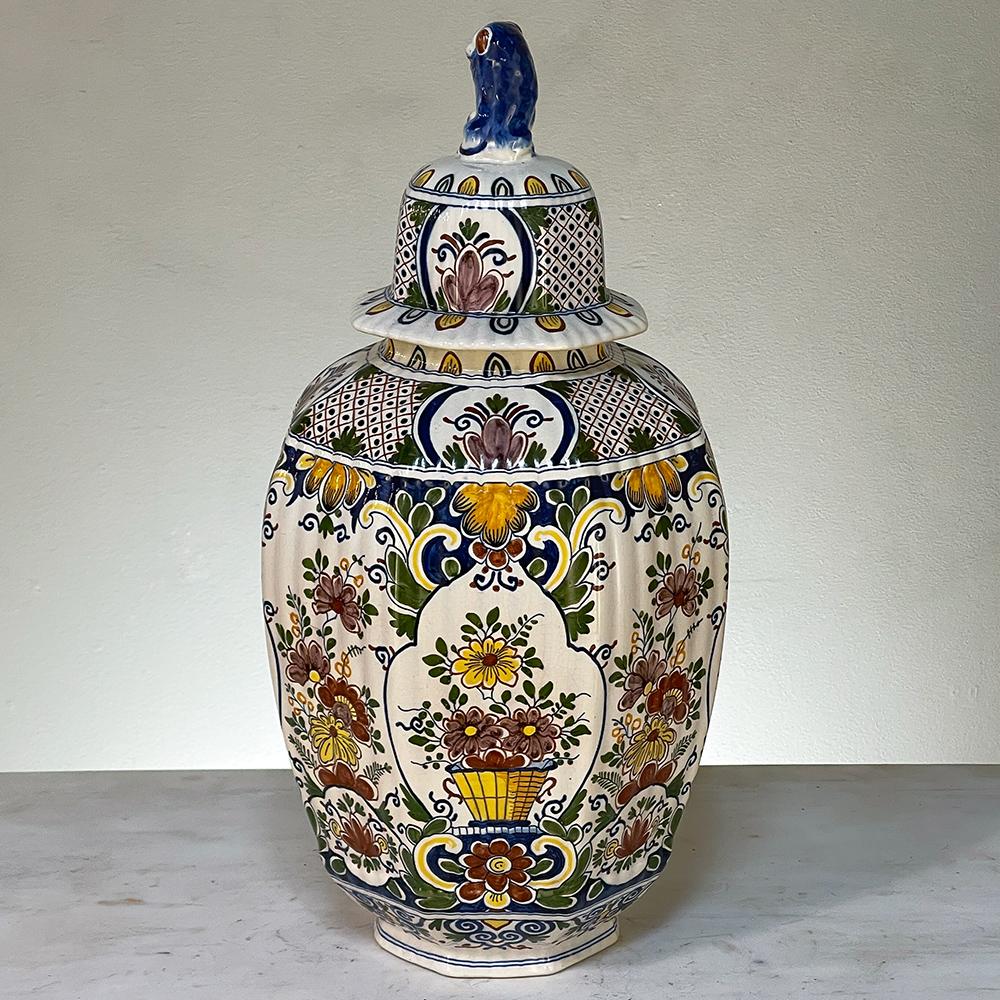 French 19th Century Hand-Painted Lidded Urn from Rouen For Sale