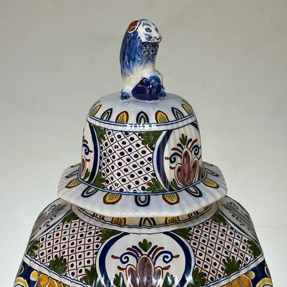 Earthenware 19th Century Hand-Painted Lidded Urn from Rouen For Sale