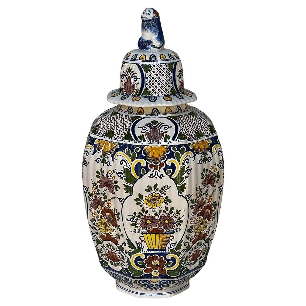 19th Century Hand-Painted Lidded Urn from Rouen For Sale