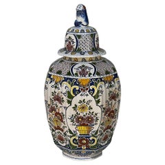 19th Century Hand-Painted Lidded Urn from Rouen