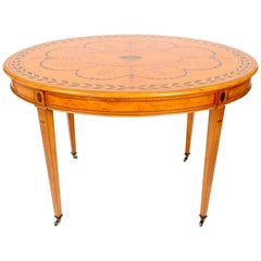 19th Century Hand Painted, Light Satinwood European, Oval Victorian Centre Table