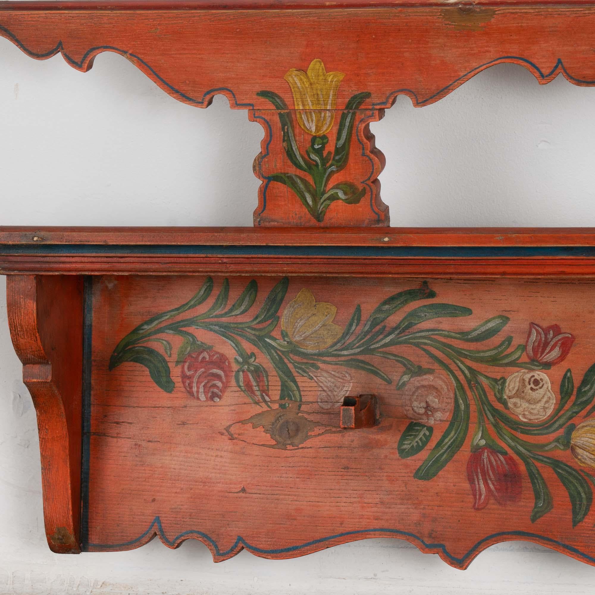 Folk Art 19th Century Hand Painted Long Hanging Rack With Plate Rack from Hungary