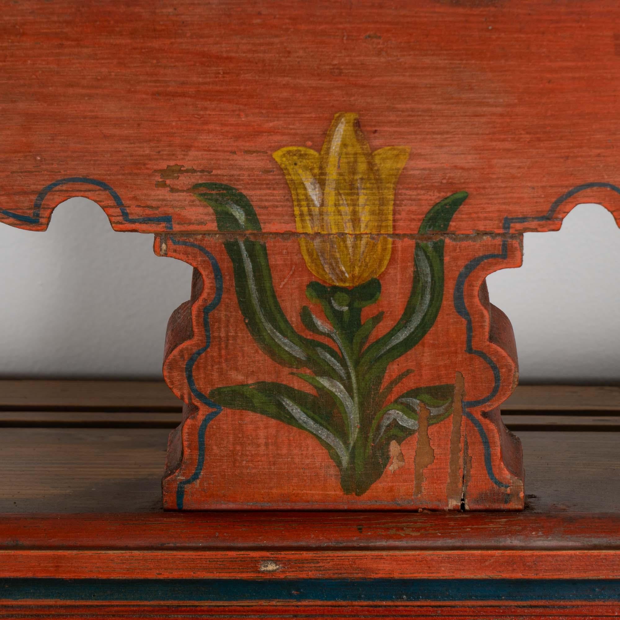 Pine 19th Century Hand Painted Long Hanging Rack With Plate Rack from Hungary
