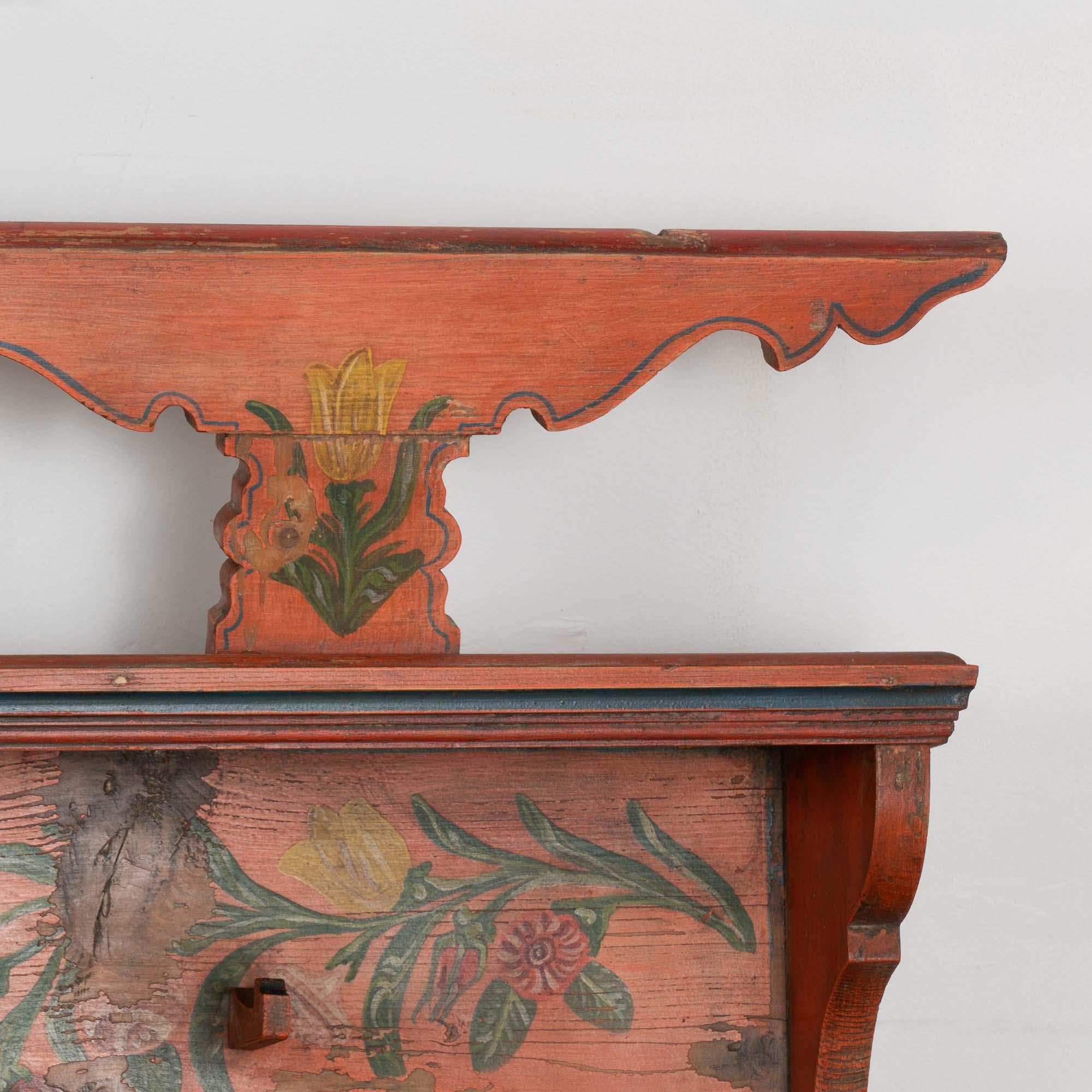 19th Century Hand Painted Long Hanging Rack With Plate Rack from Hungary 1
