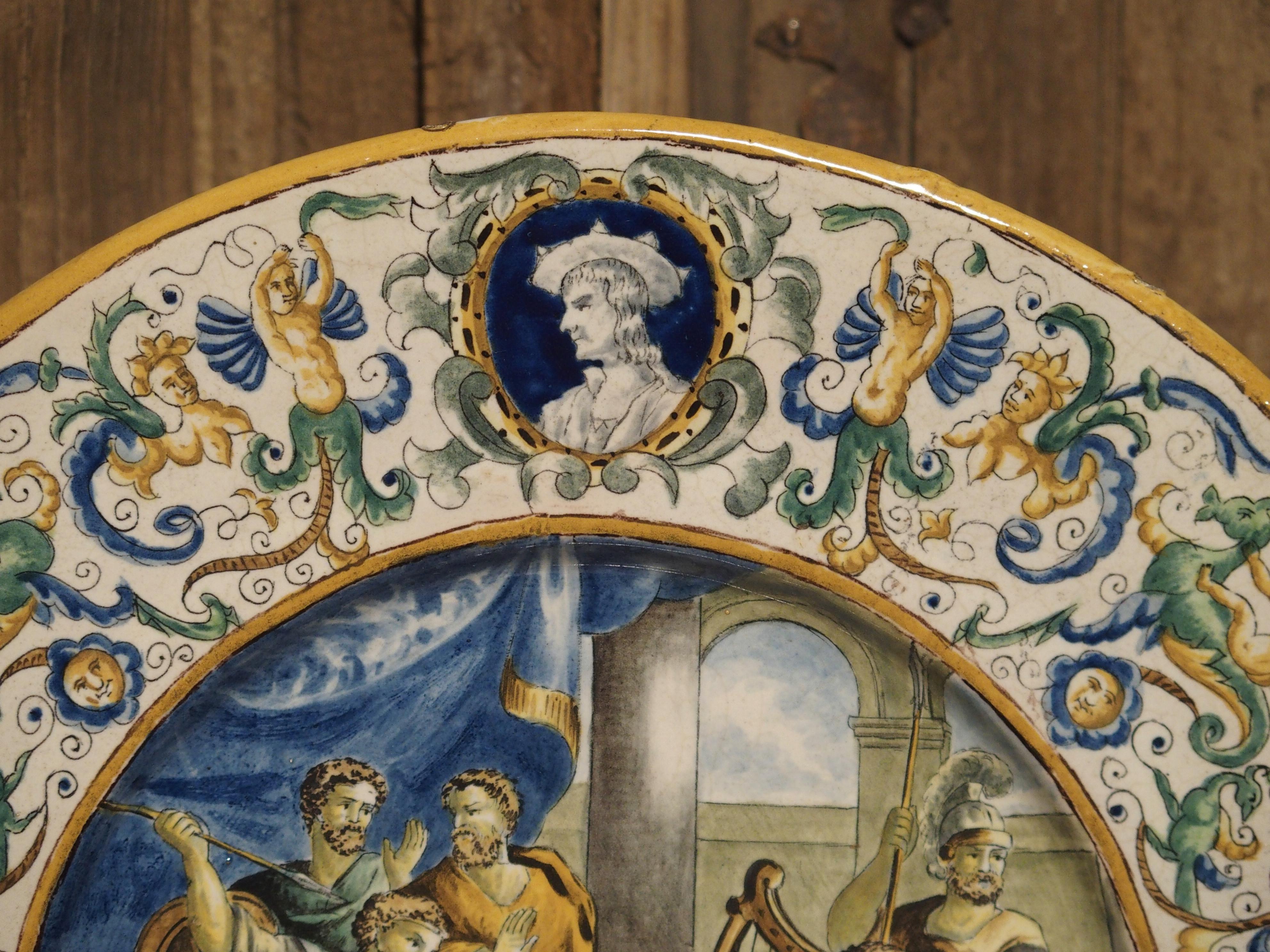 Hand-Painted 19th Century Hand Painted Majolica Platter from Italy For Sale