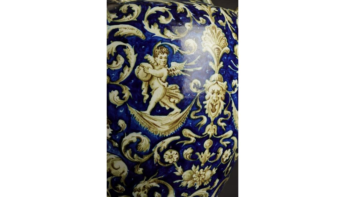 19th Century Hand Painted Majolica Vase For Sale at 1stDibs