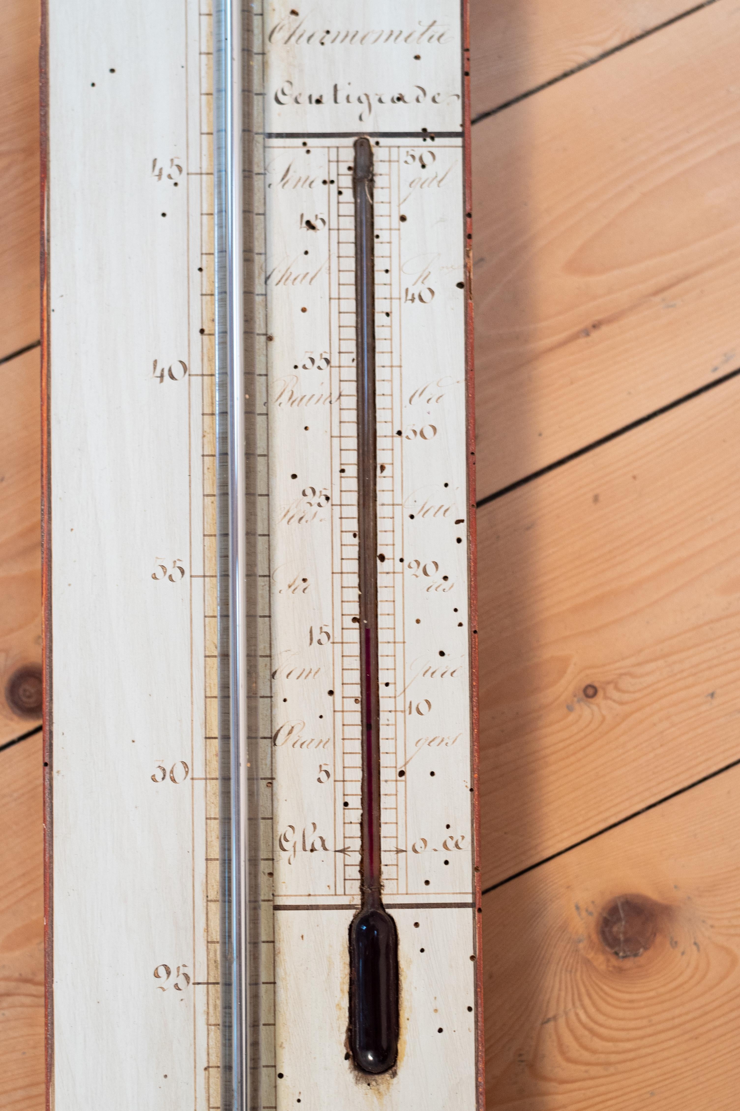 French 19th century hand-painted mercury thermometer/barometer, made by Bianchi  For Sale
